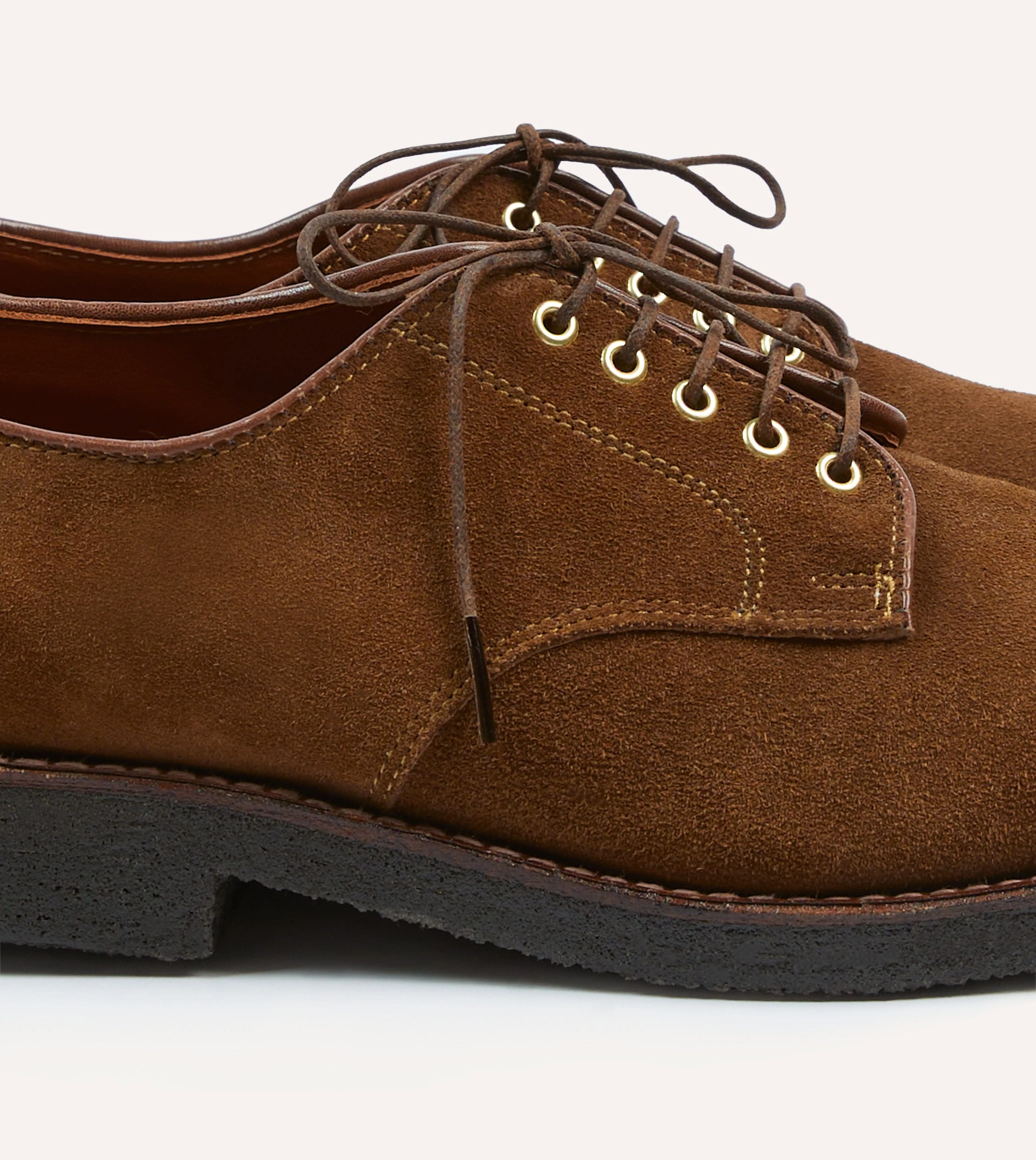 Alden for Drake's Tobacco Suede Plain-Toe Blucher with Double Crepe Sole - Image 3