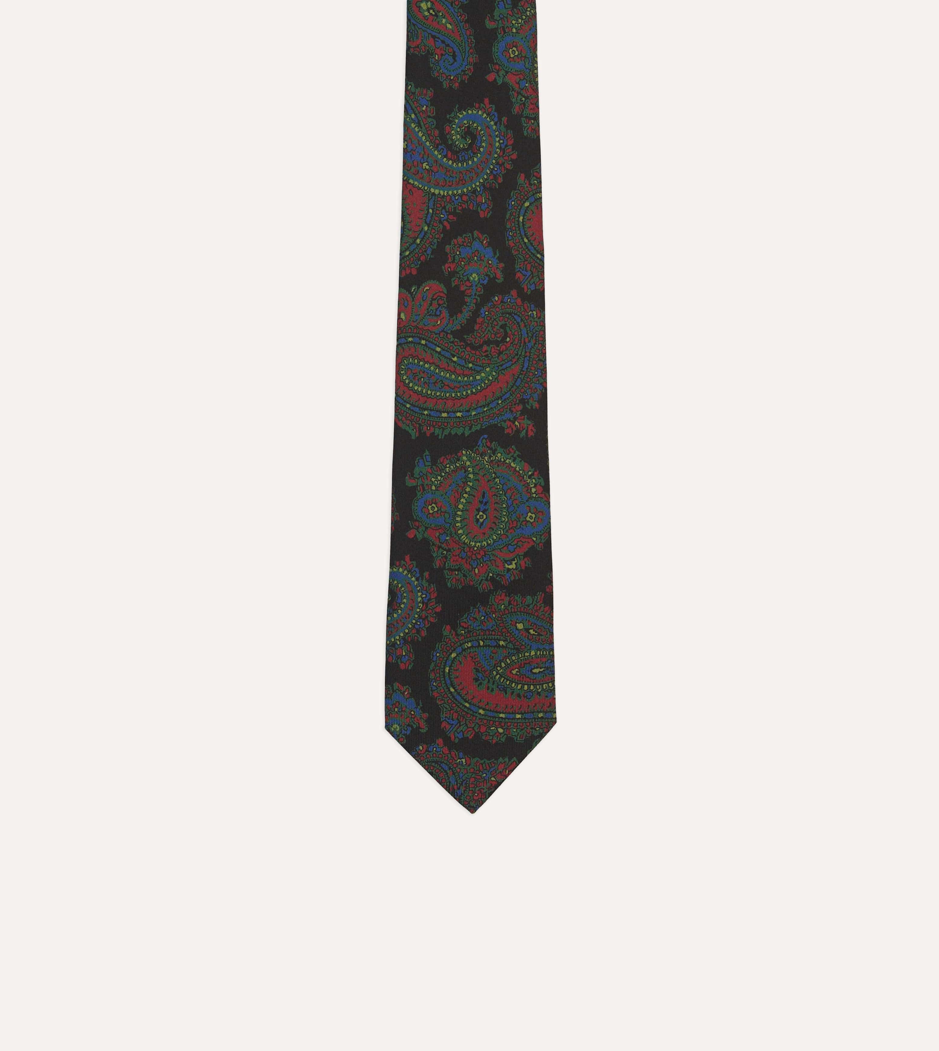 Black Big Paisley Print Madder Silk Self-Tipped Tie - Image 3