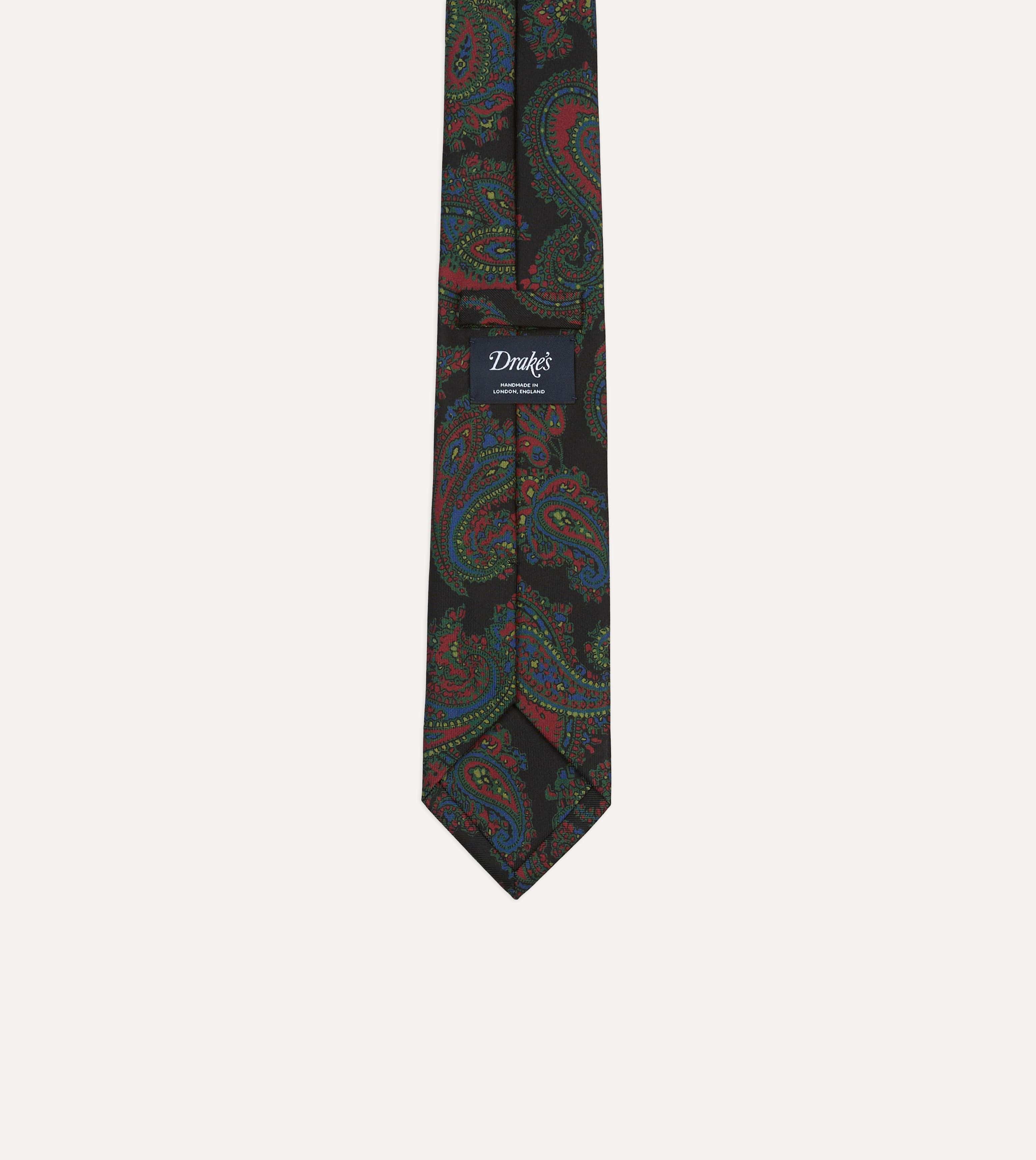 Black Big Paisley Print Madder Silk Self-Tipped Tie - Image 4