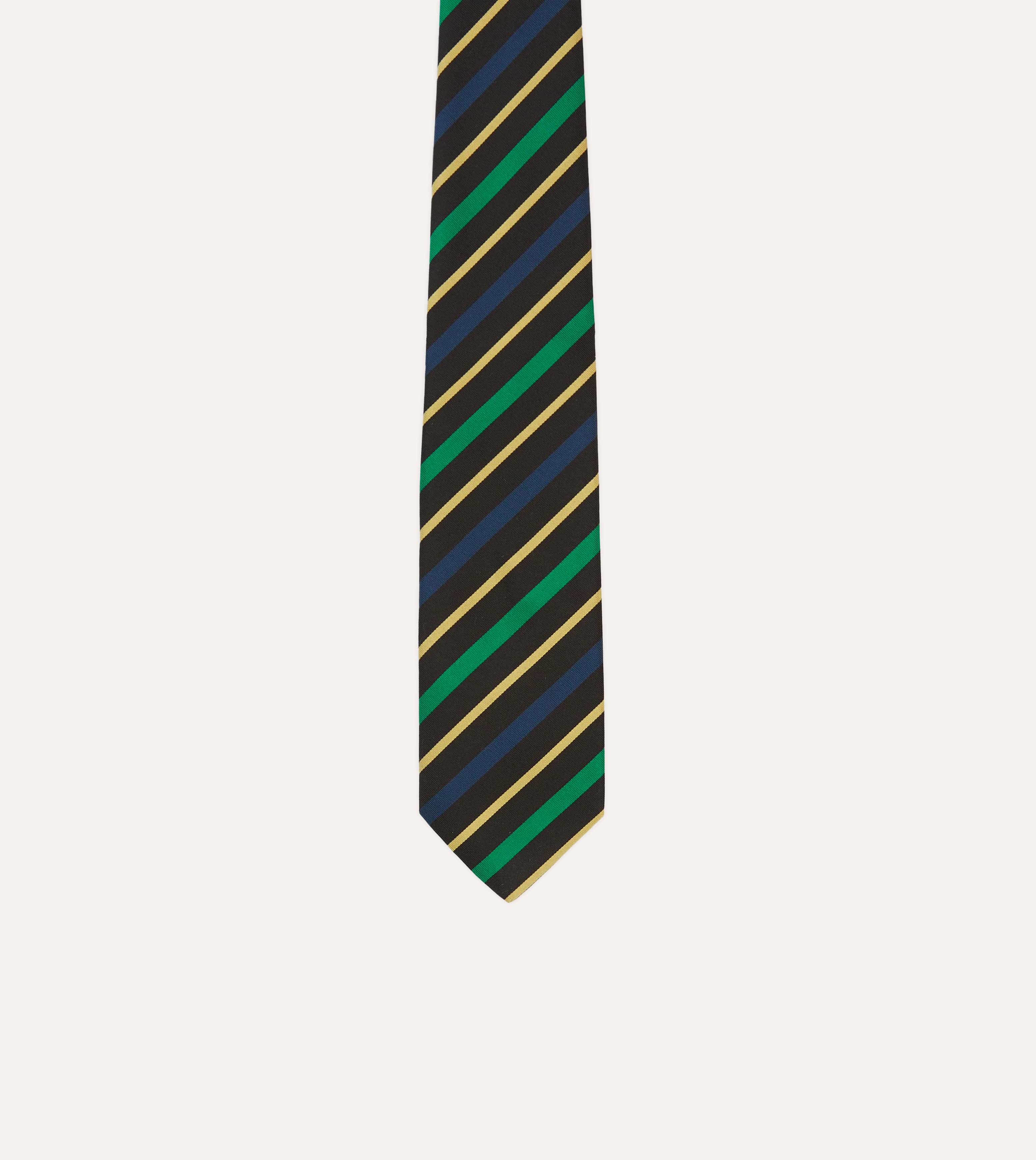 Black, Blue, Green and Yellow Multi Stripe Mogador Silk Tipped Tie - Image 3