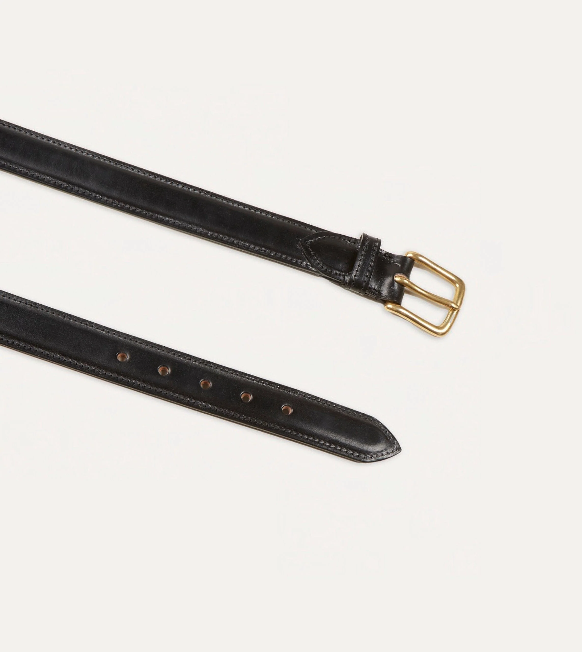 Black Fully Lined Bridle Leather Belt with Brass Buckle - Image 3