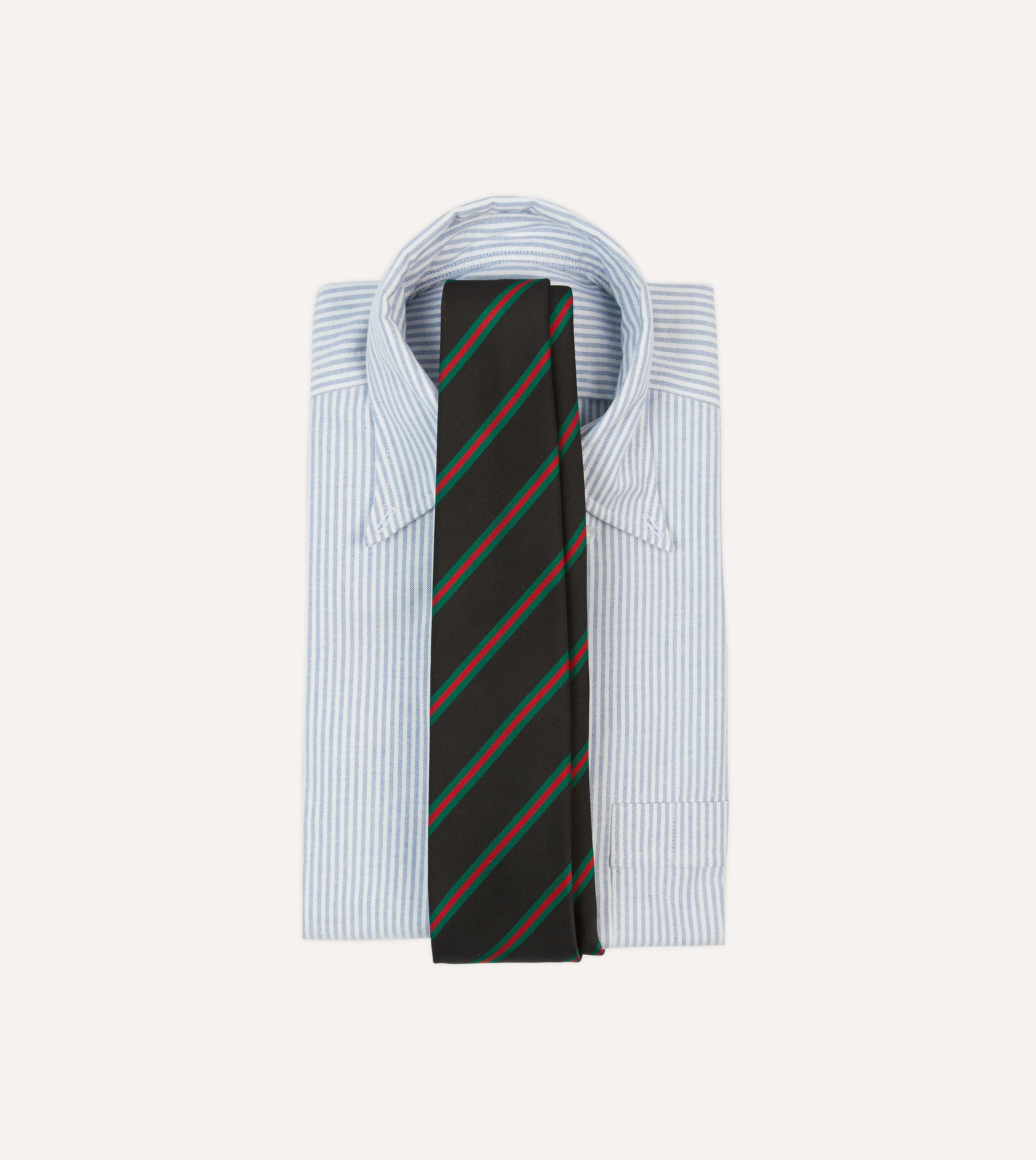 Black, Green and Red Sandwich Stripe Mogador Silk Tipped Tie - Image 2