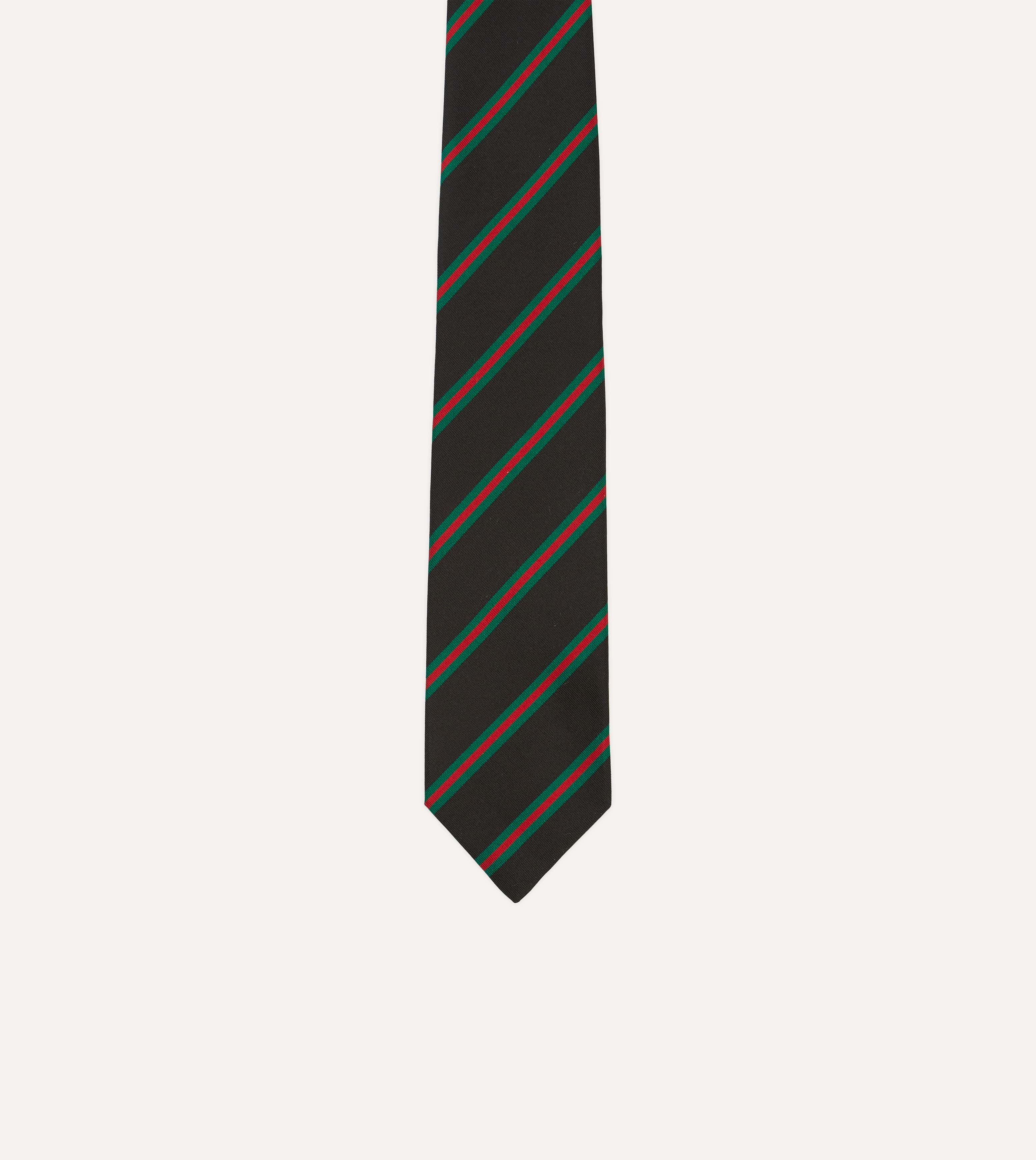 Black, Green and Red Sandwich Stripe Mogador Silk Tipped Tie - Image 3