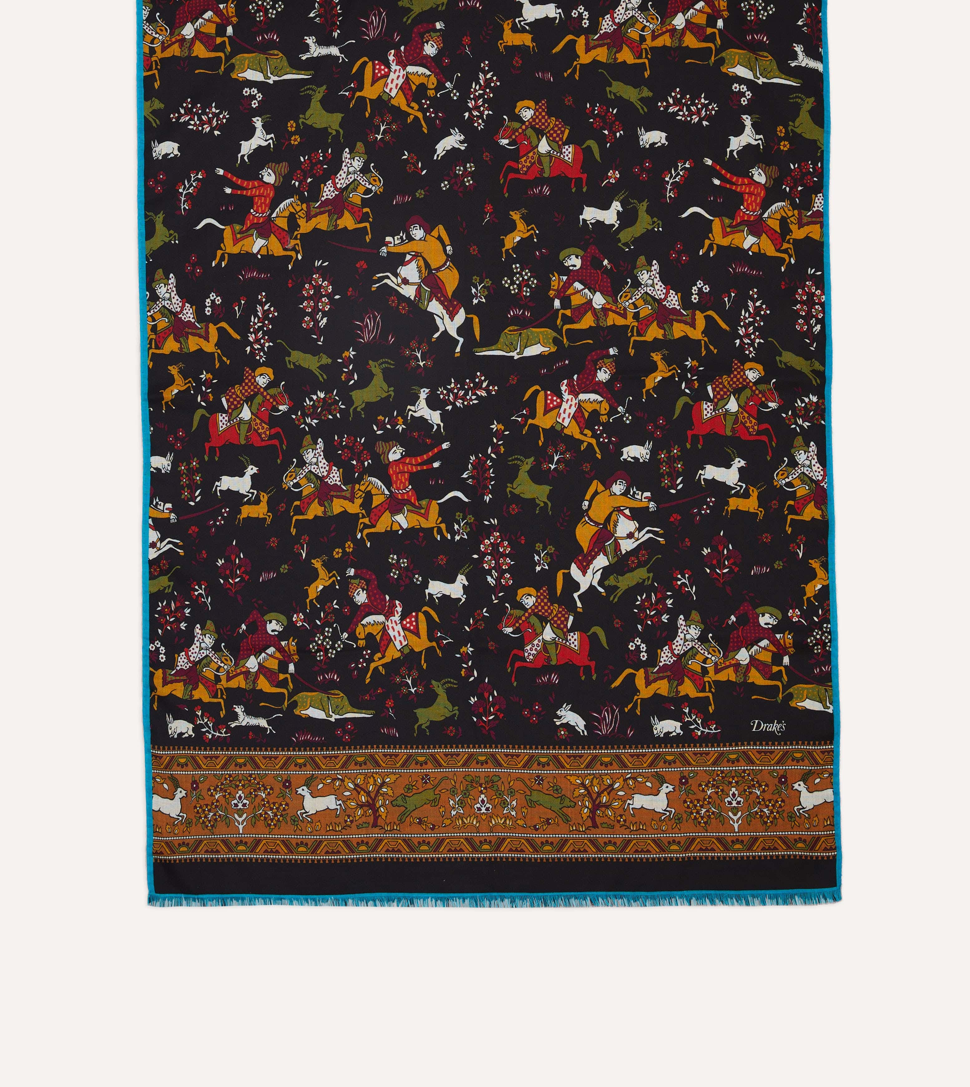 Black Mughal Archer Print Wool Silk Scarf - Image 3