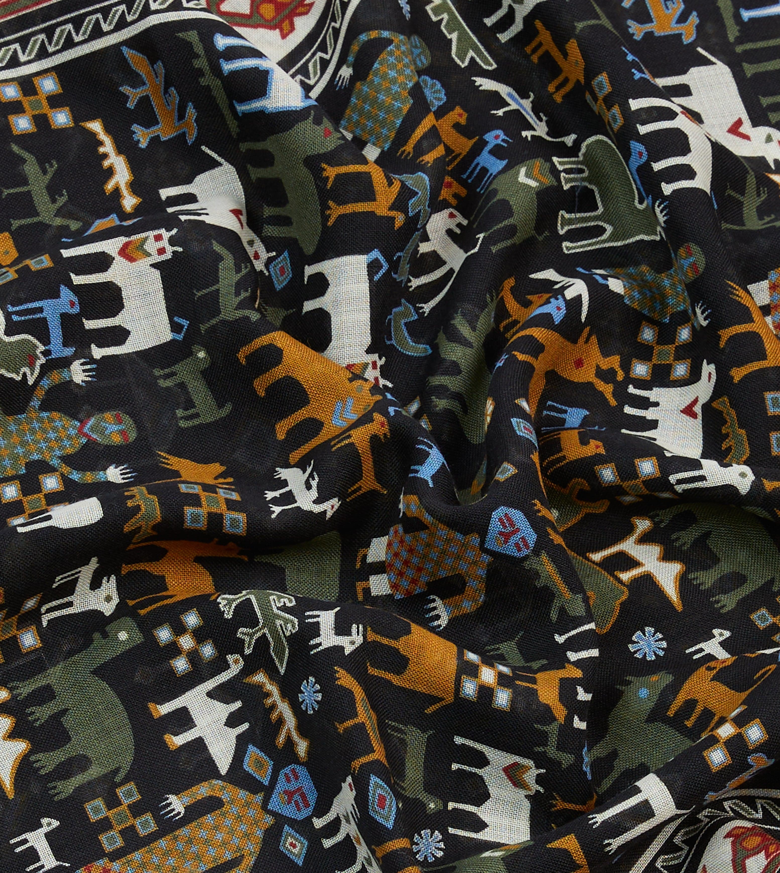 Black Shaman Print Tubular Wool-Silk Scarf - Image 2