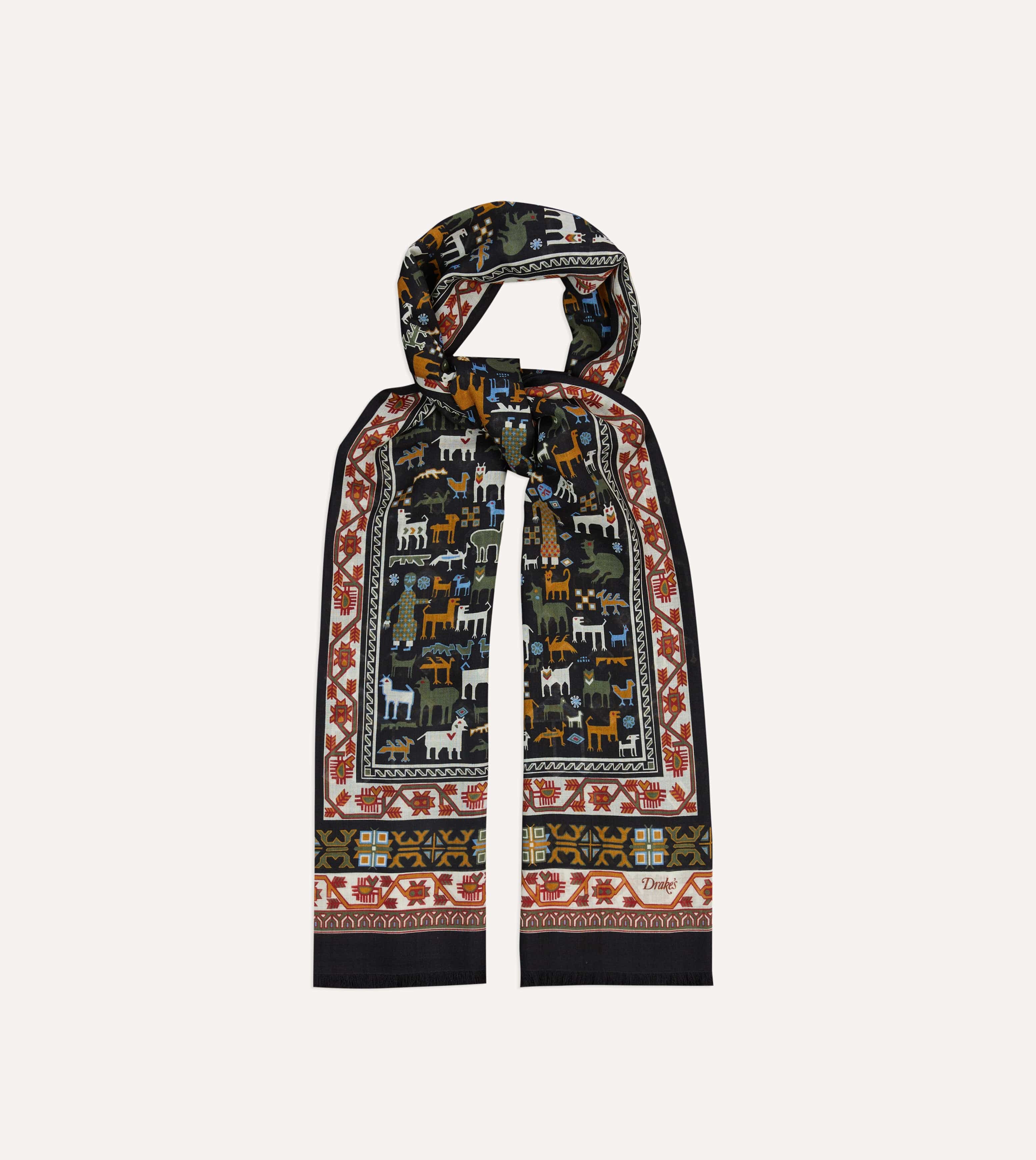 Black Shaman Print Tubular Wool-Silk Scarf - Image 3
