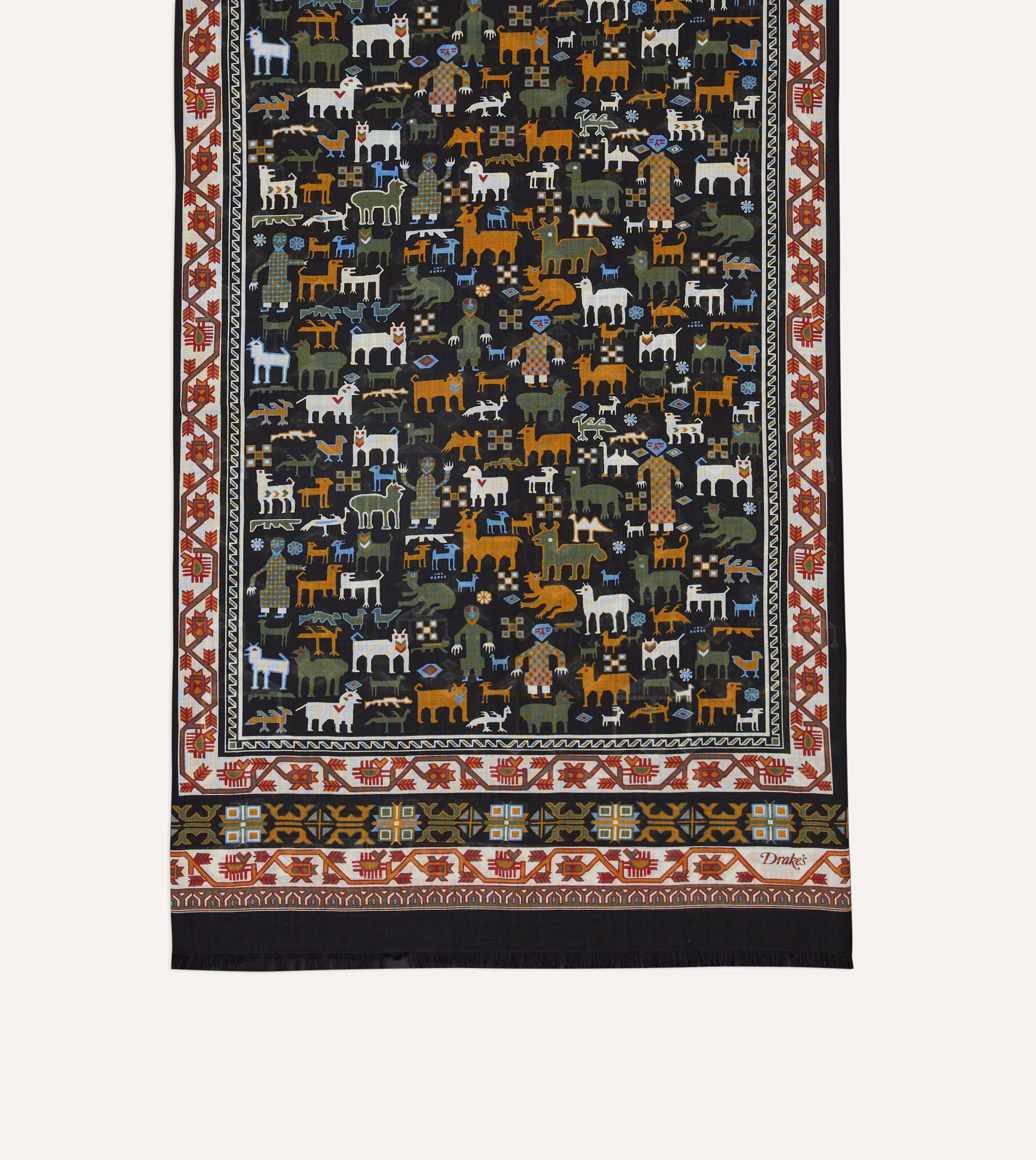 Black Shaman Print Tubular Wool-Silk Scarf - Image 4