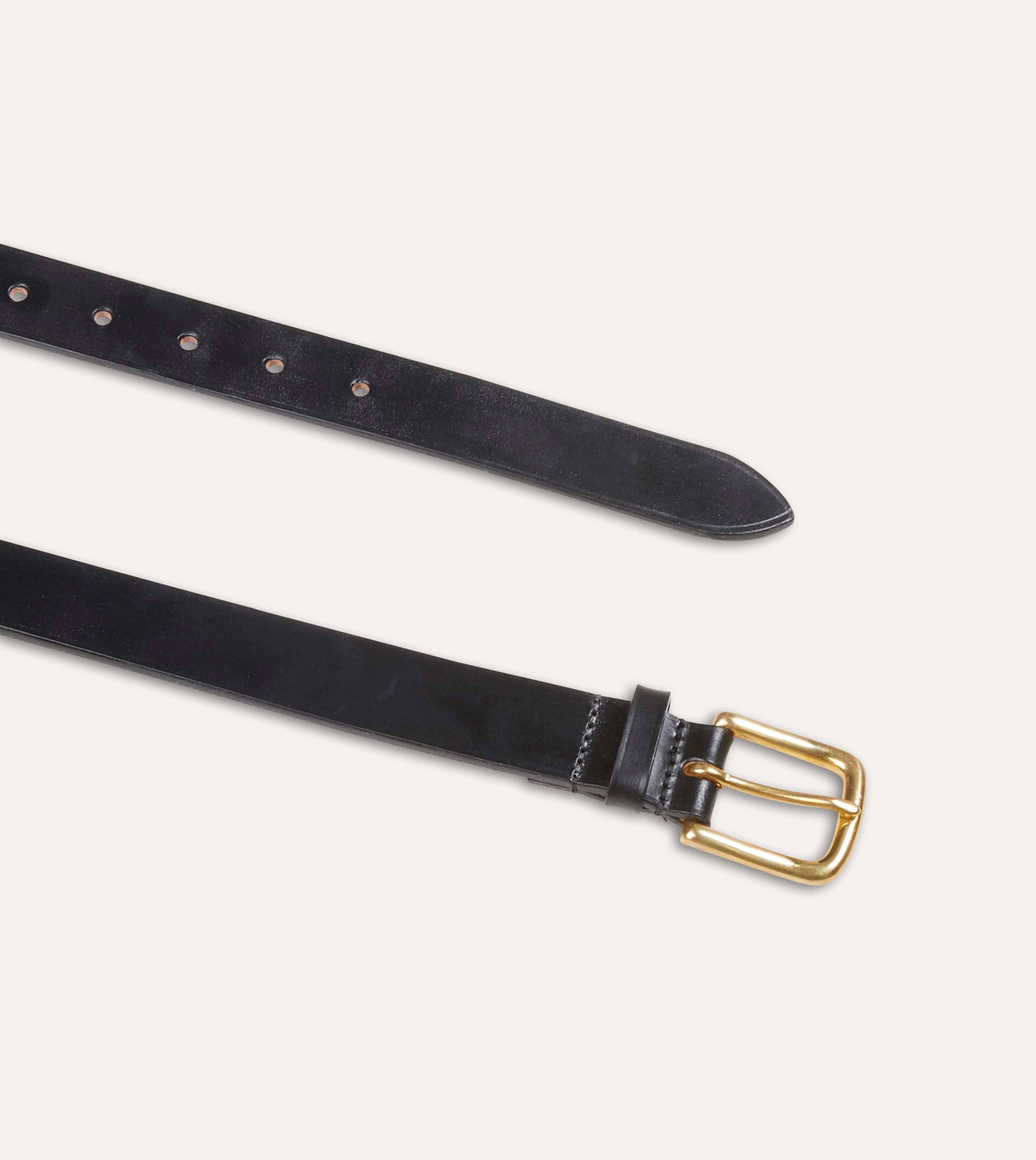 Black Unlined Bridle Leather Belt with Brass Buckle - Image 2