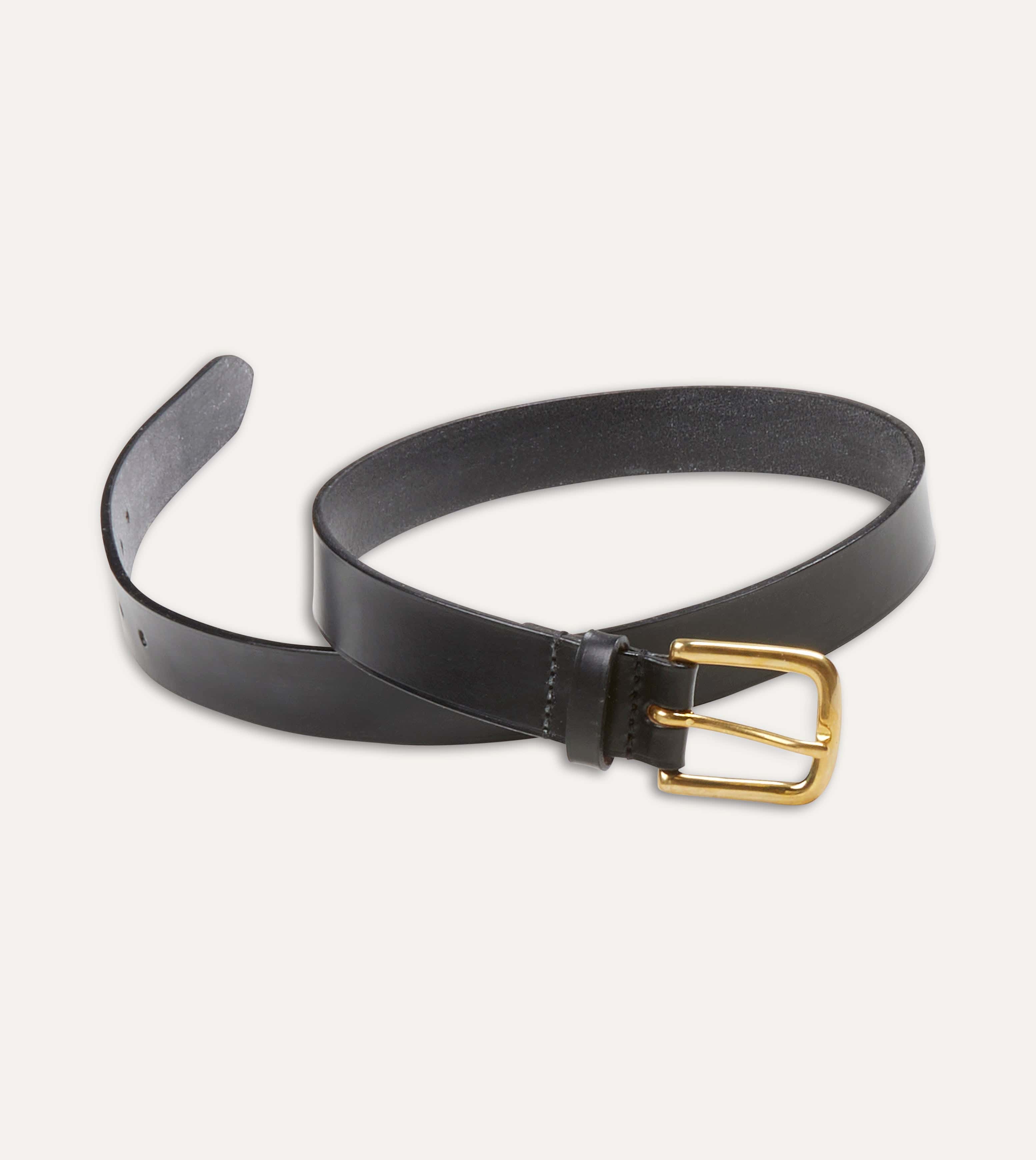 Black Unlined Bridle Leather Belt with Brass Buckle - Image 5