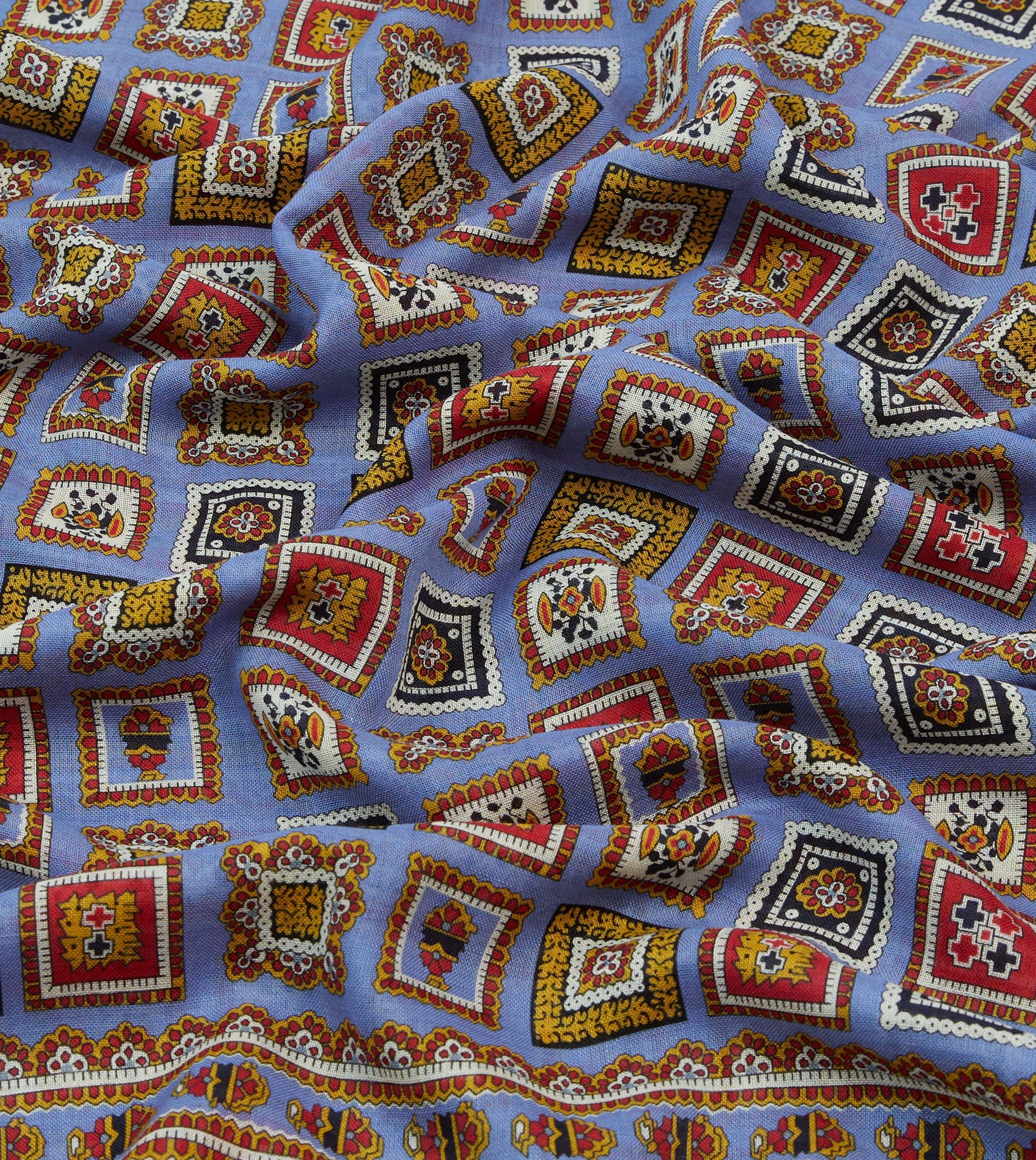 Blue and Black Medallion Print Tubular Wool Silk Scarf - Image 2
