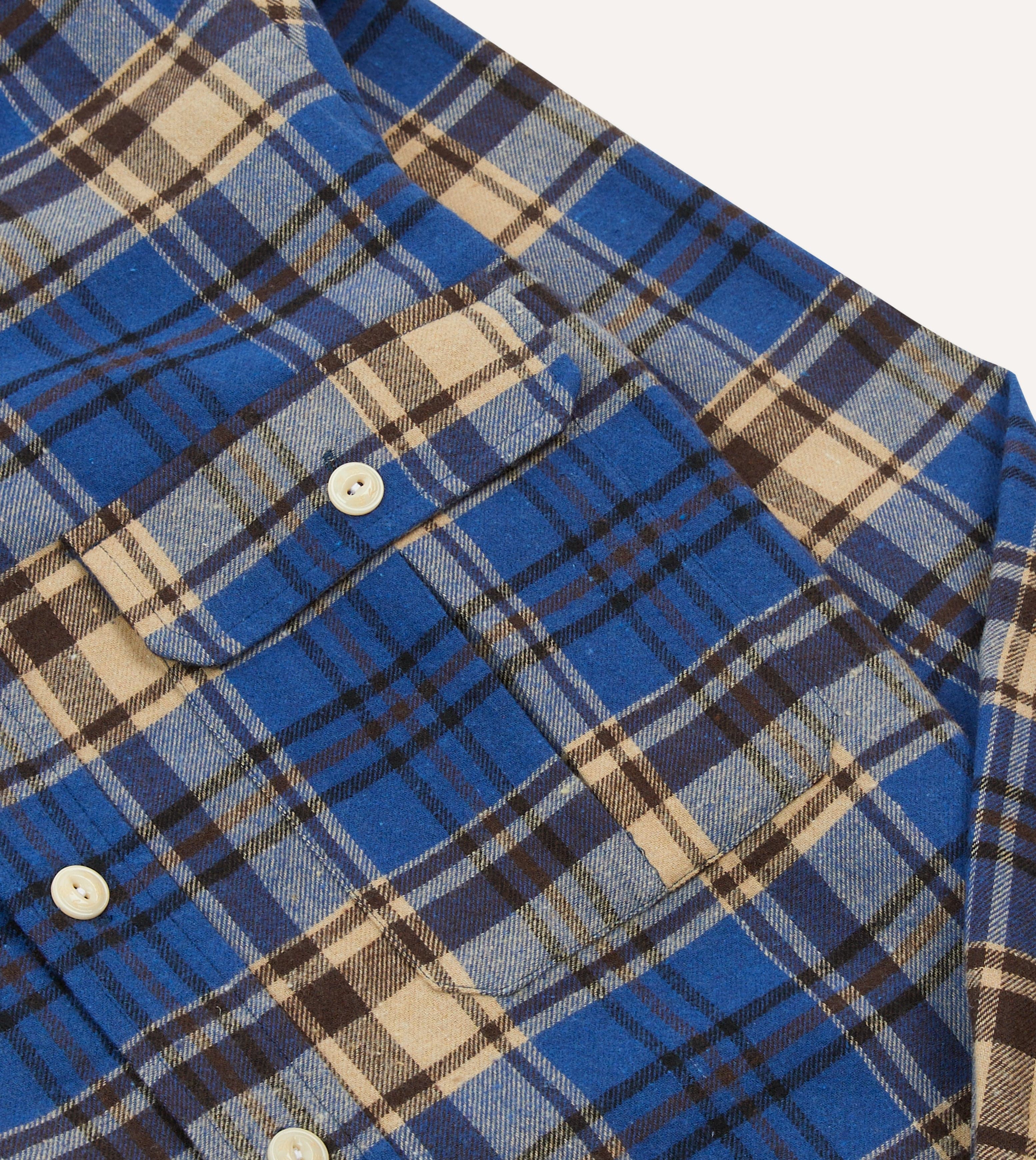 Blue and Ecru Check Brushed Cotton Two-Pocket Work Shirt - Image 4