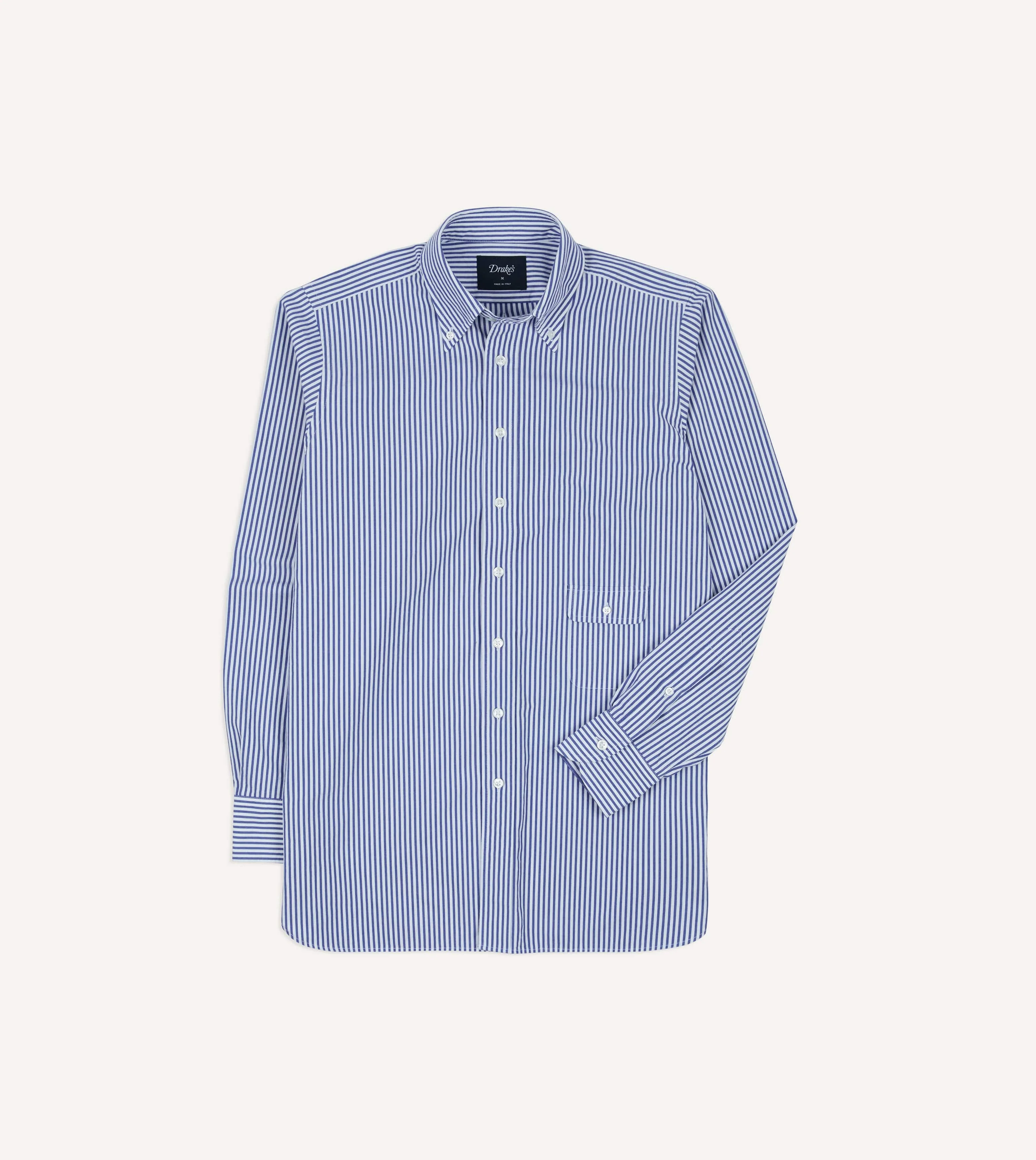 Blue and White Stripe Button-Down Collar Fob Pocket Shirt - Image 3
