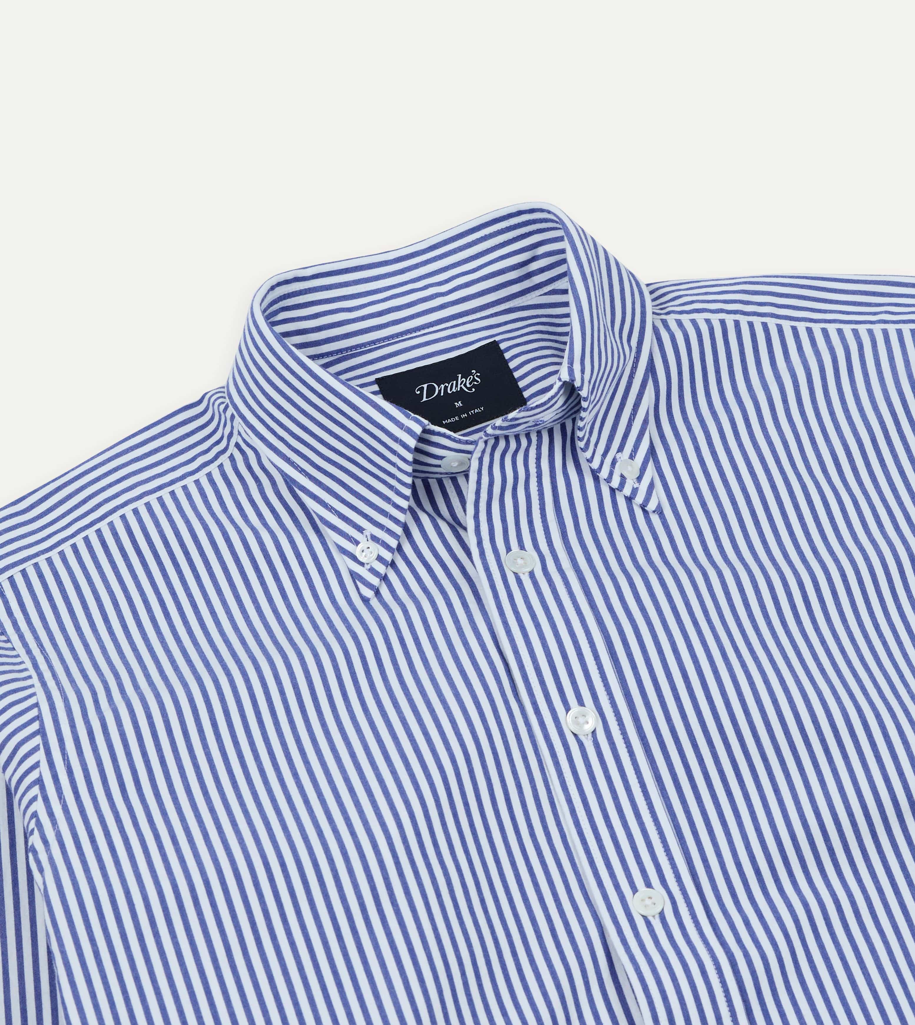 Blue and White Stripe Button-Down Collar Fob Pocket Shirt - Image 4