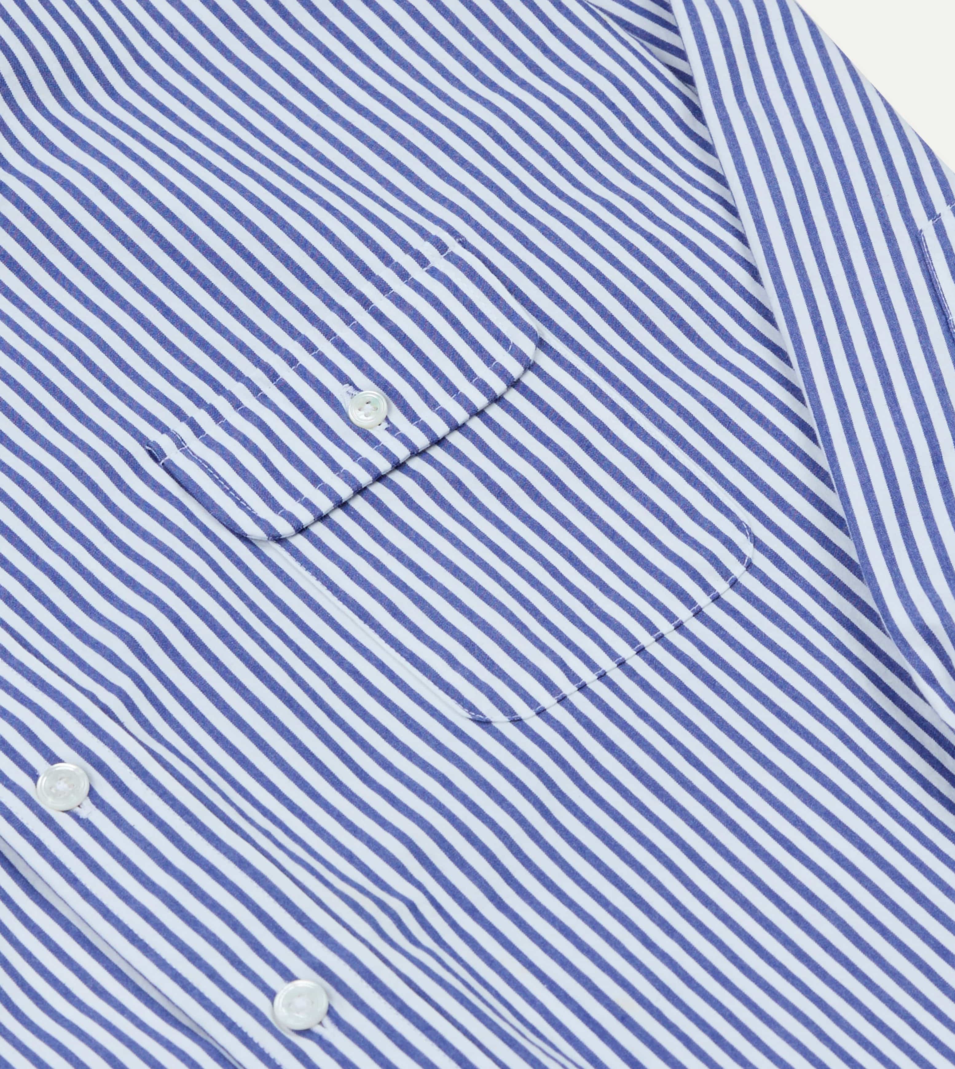 Blue and White Stripe Button-Down Collar Fob Pocket Shirt - Image 5
