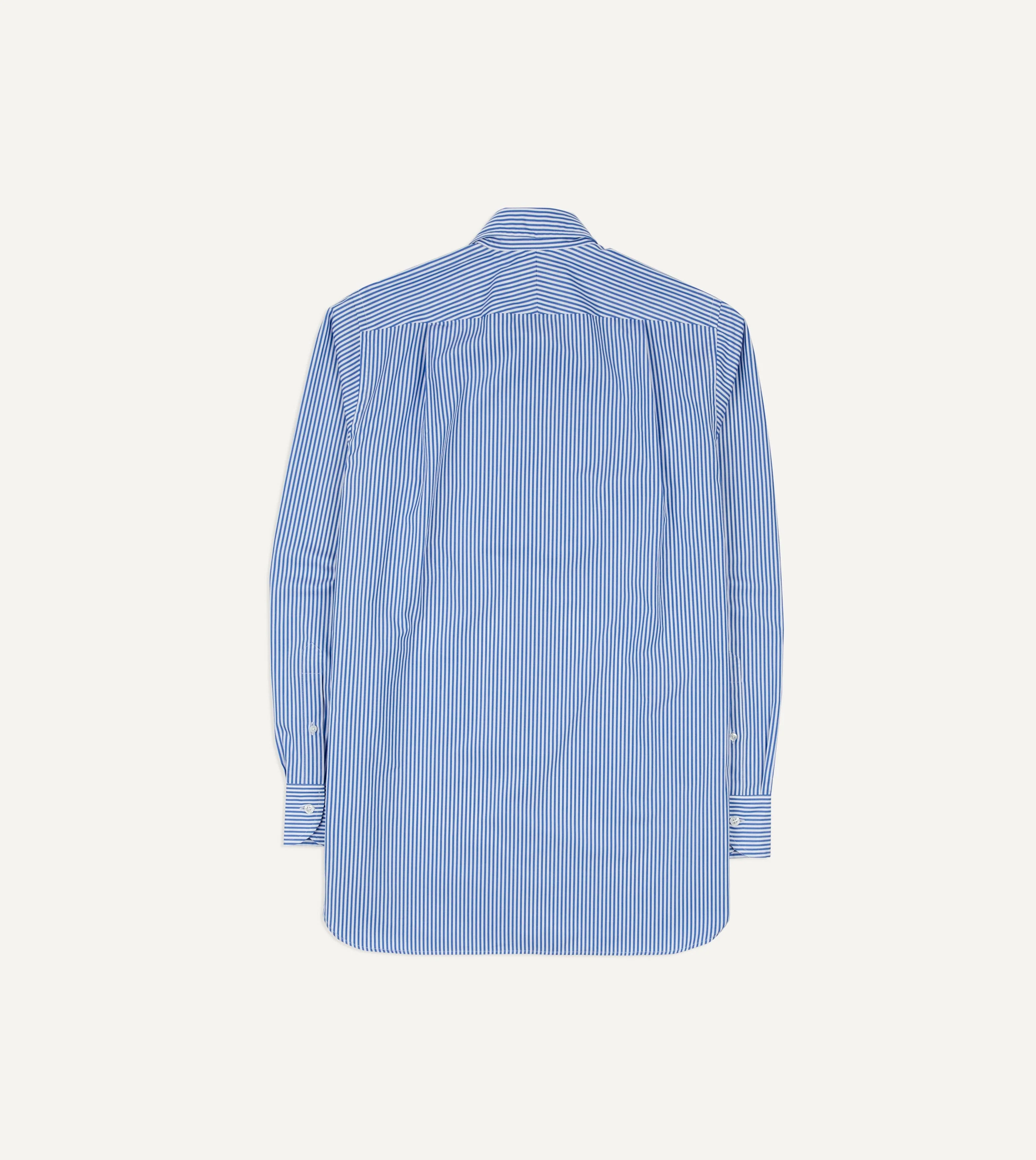 Blue and White Stripe Long Point Collar Flap Pocket Poplin Shirt - Image 6