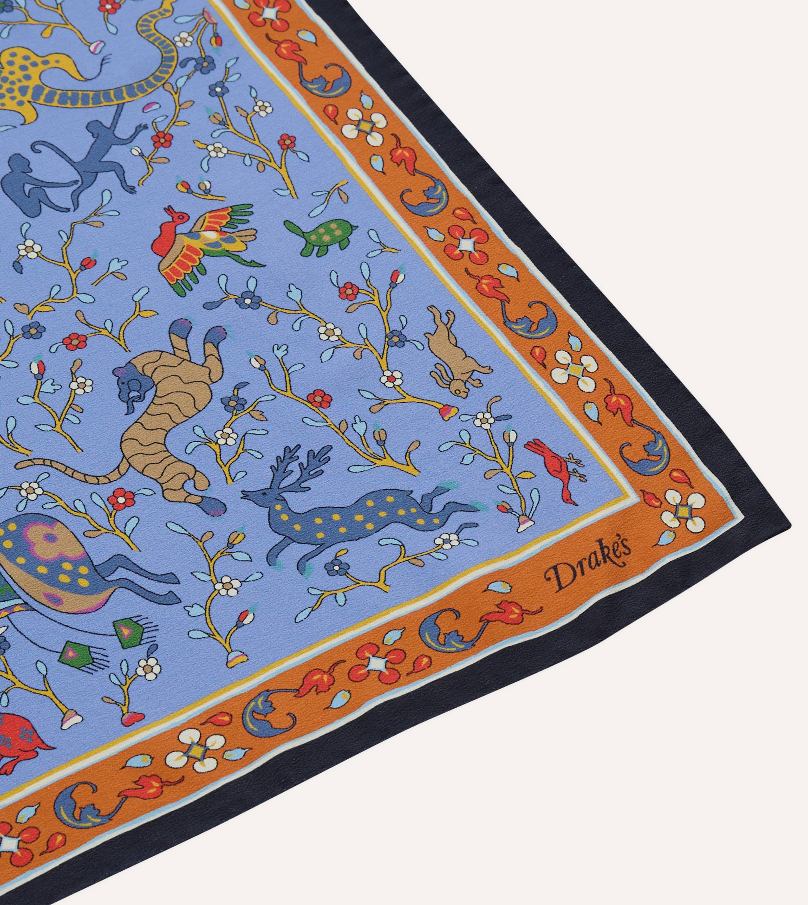 Blue Animals and Flowers Print Silk Bandana - Image 3