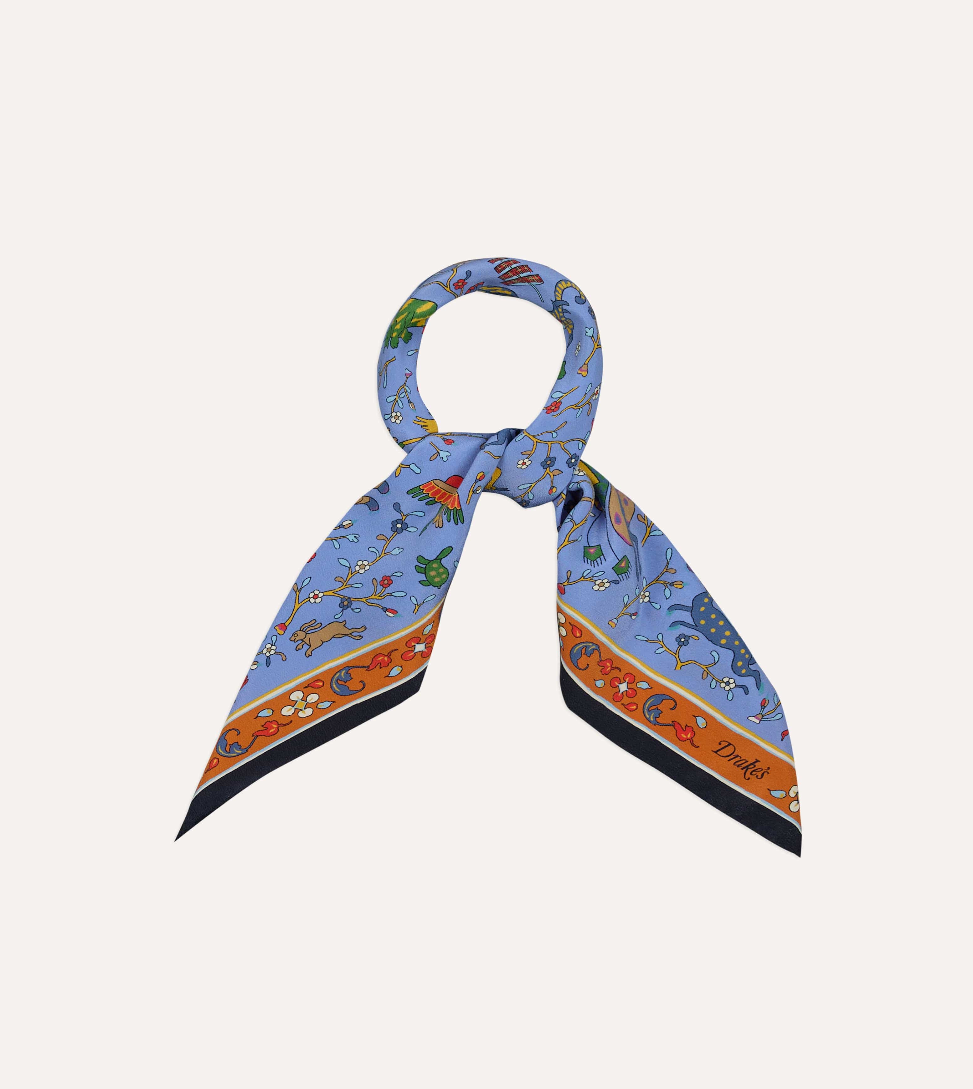 Blue Animals and Flowers Print Silk Bandana - Image 4
