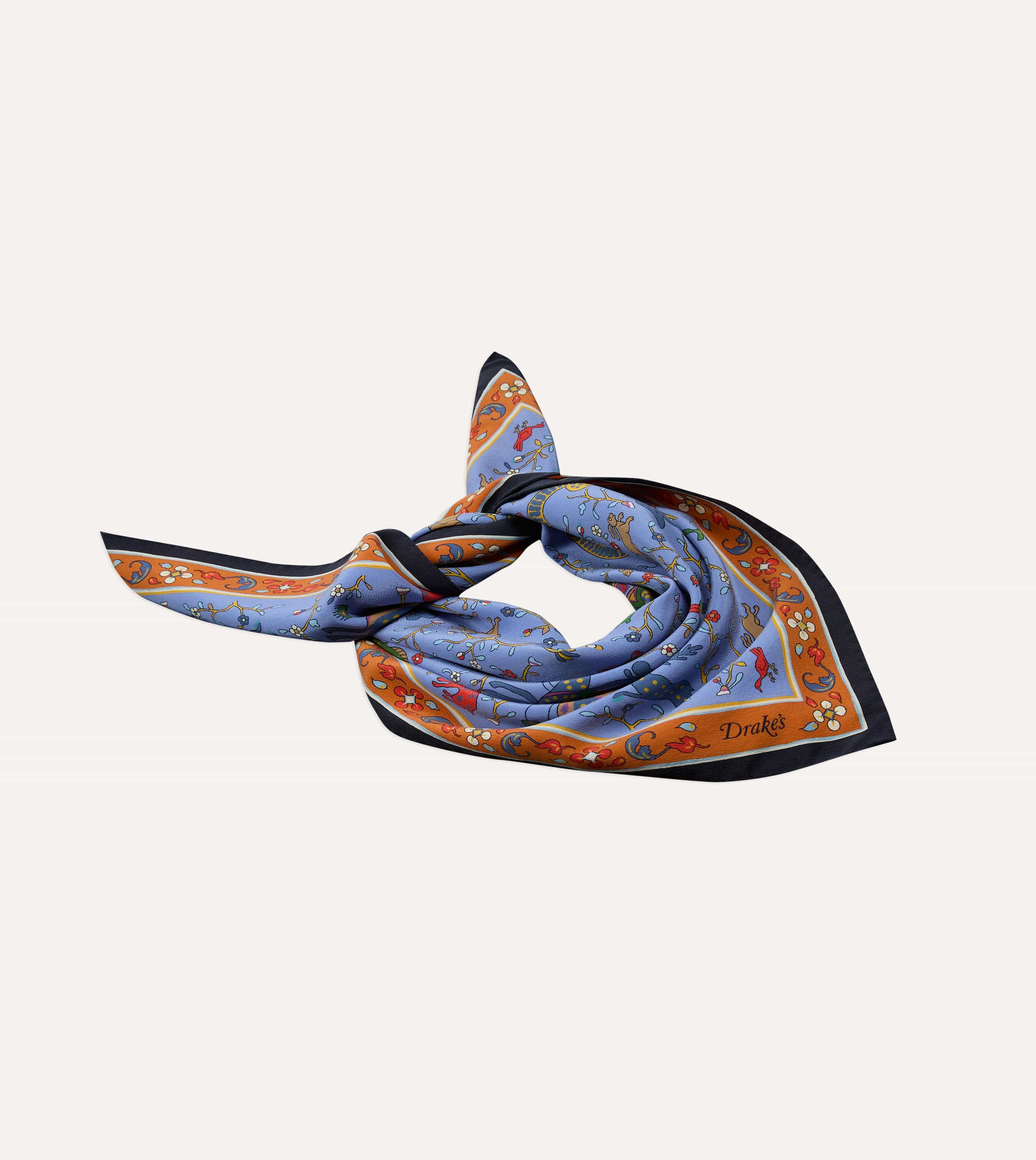 Blue Animals and Flowers Print Silk Bandana - Image 5