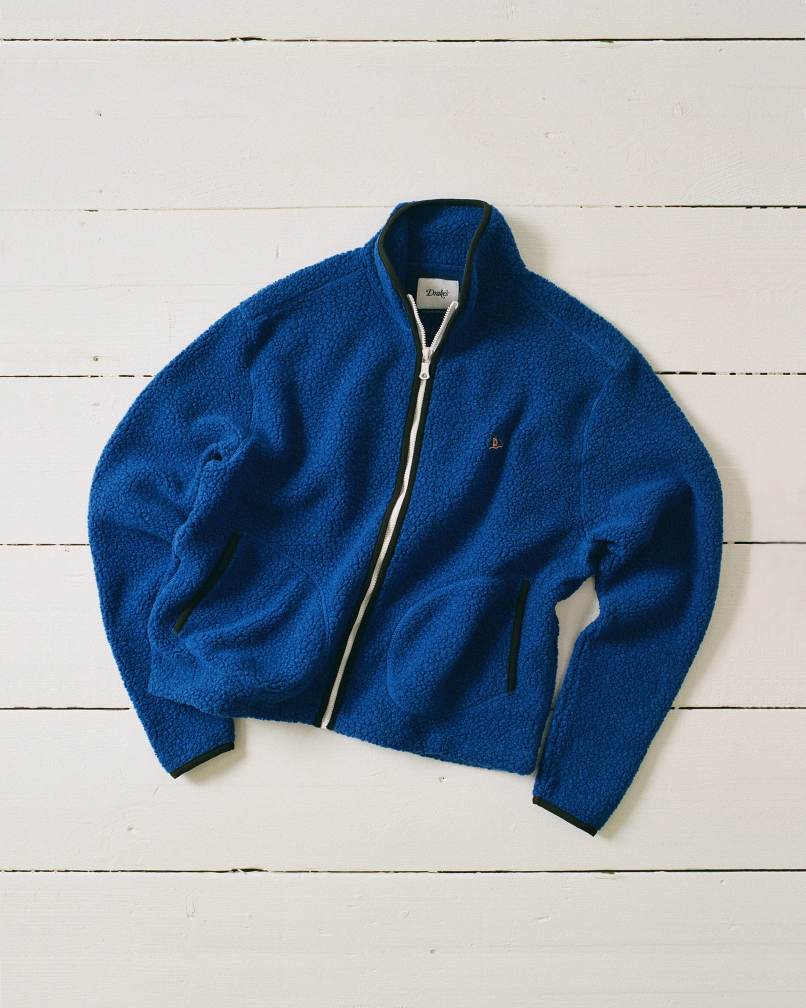 Blue Boucle Wool Zip Fleece Jacket