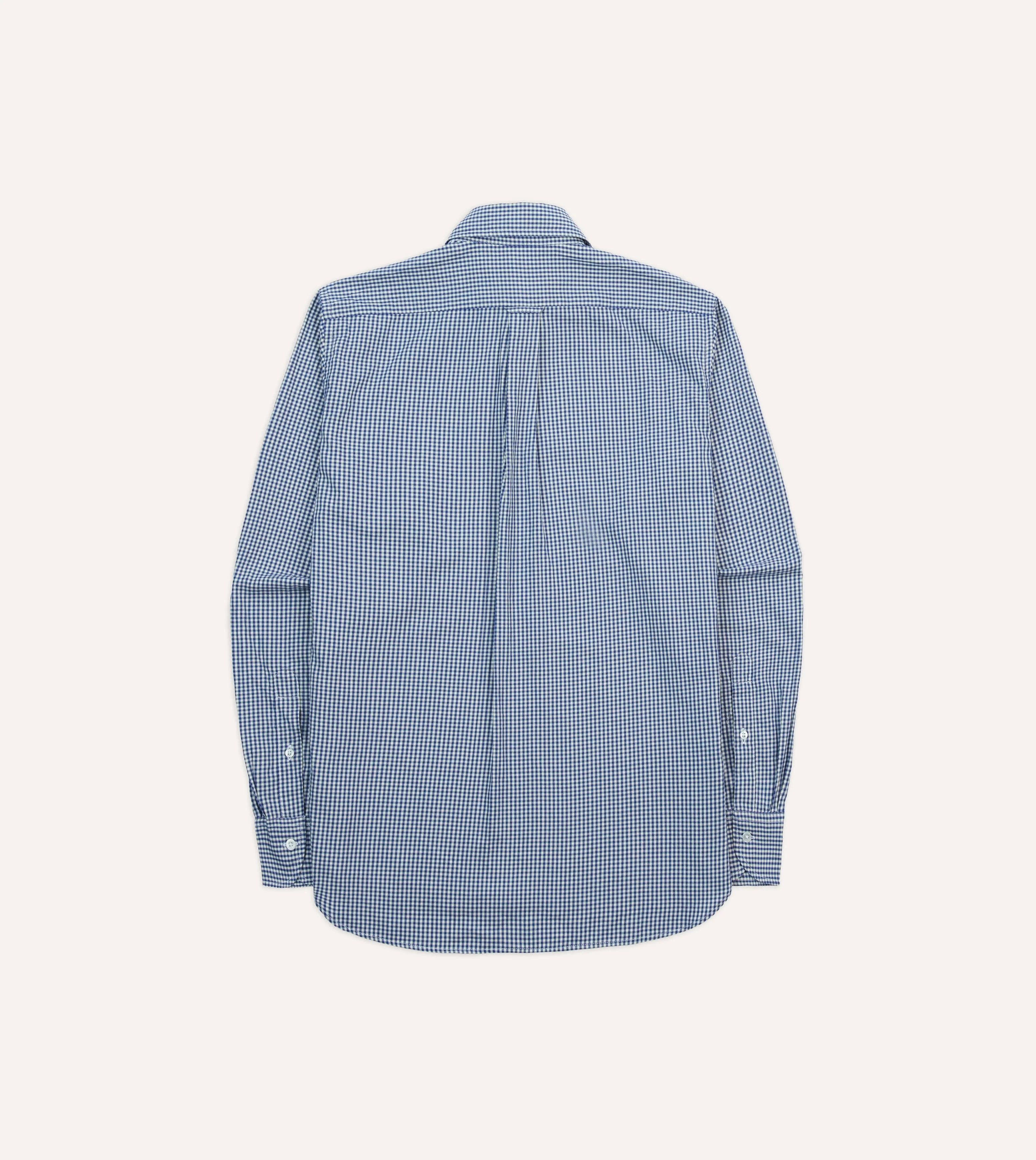 Blue Gingham Brushed Cotton Long Point Collar Popover Shirt - Image 6