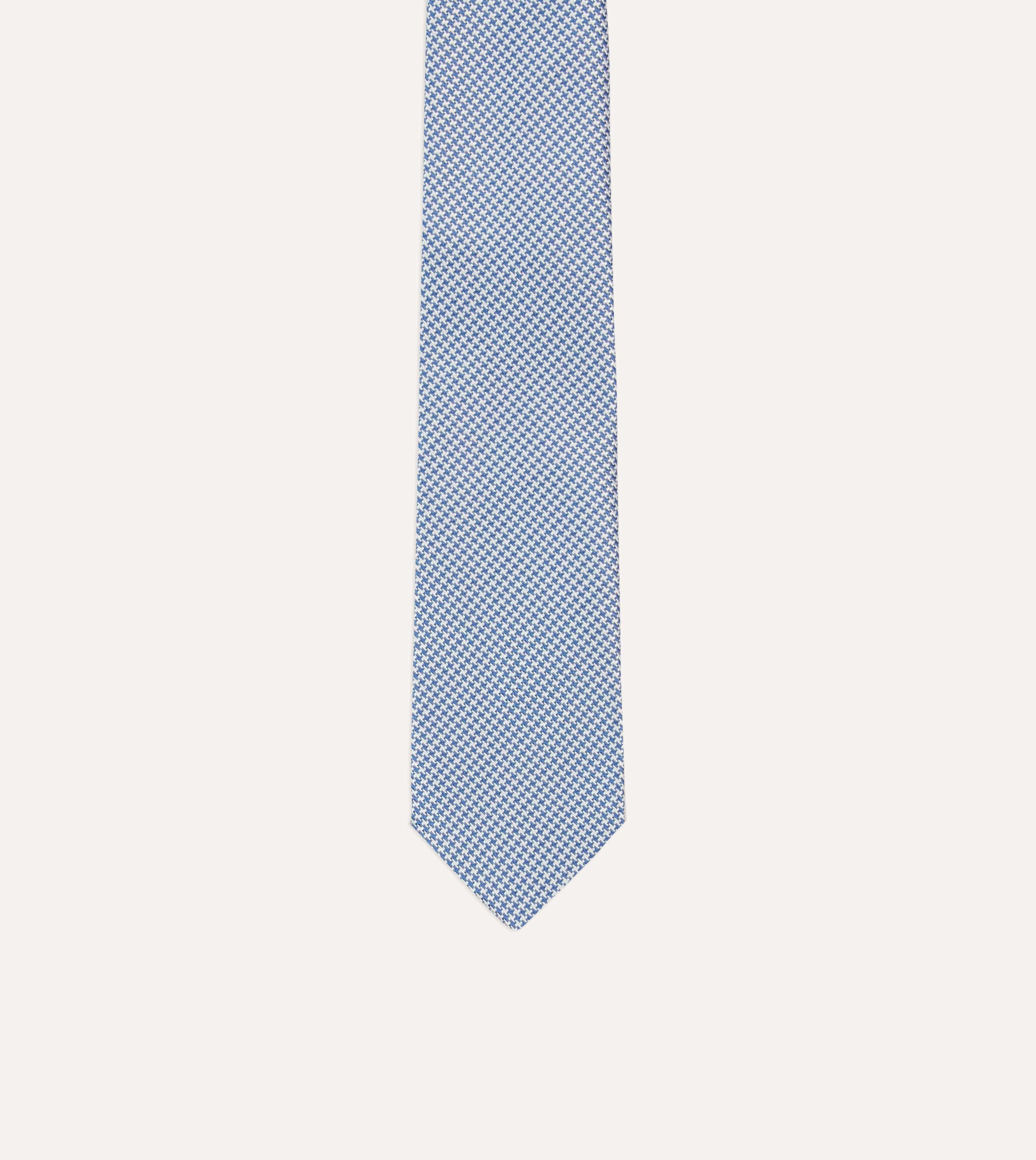 Blue Houndstooth Mogador Silk Tipped Tie - Image 3