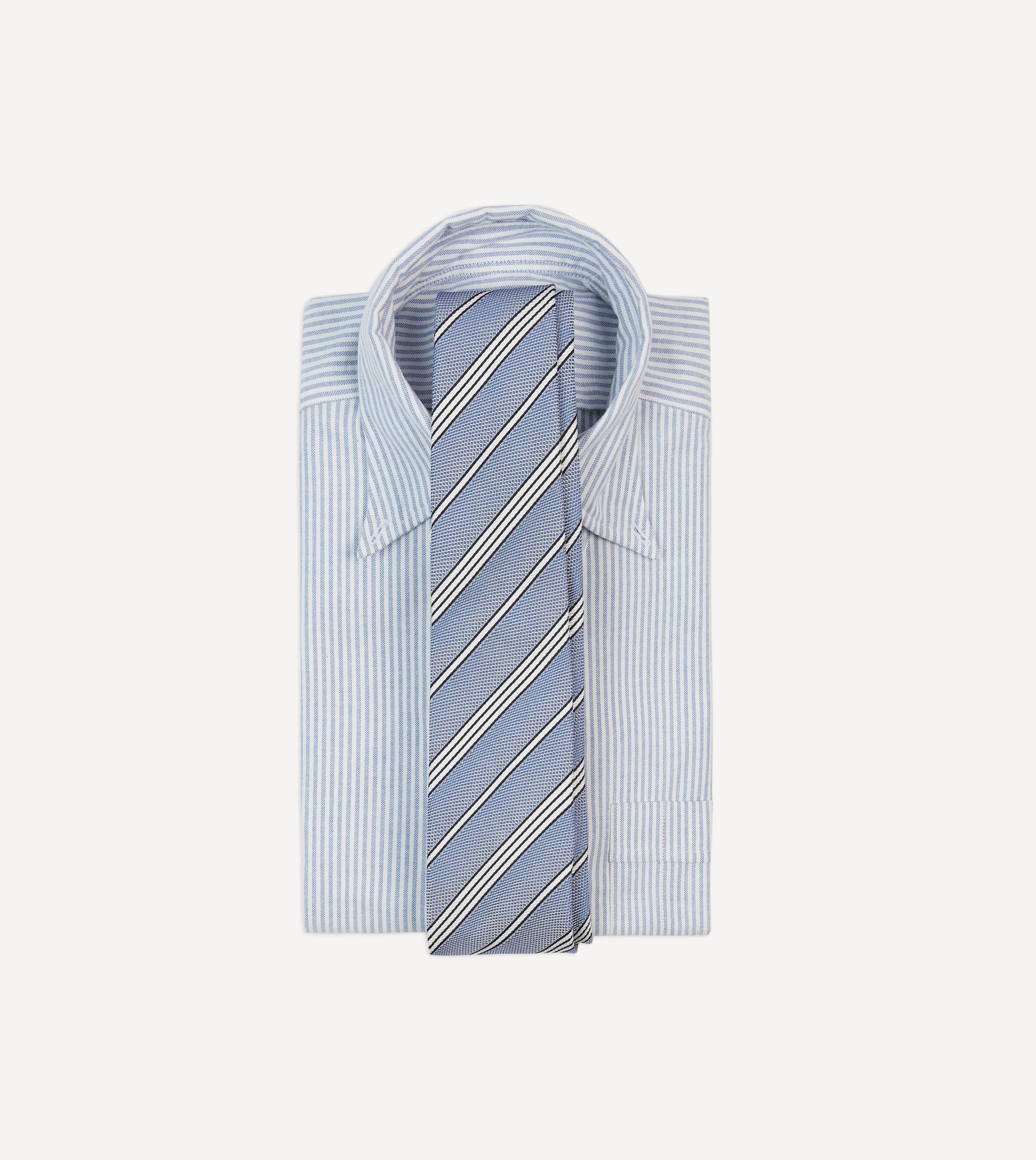 Blue, Navy and Ecru Twill Stripe Tipped Silk Grenadine Tie - Image 2