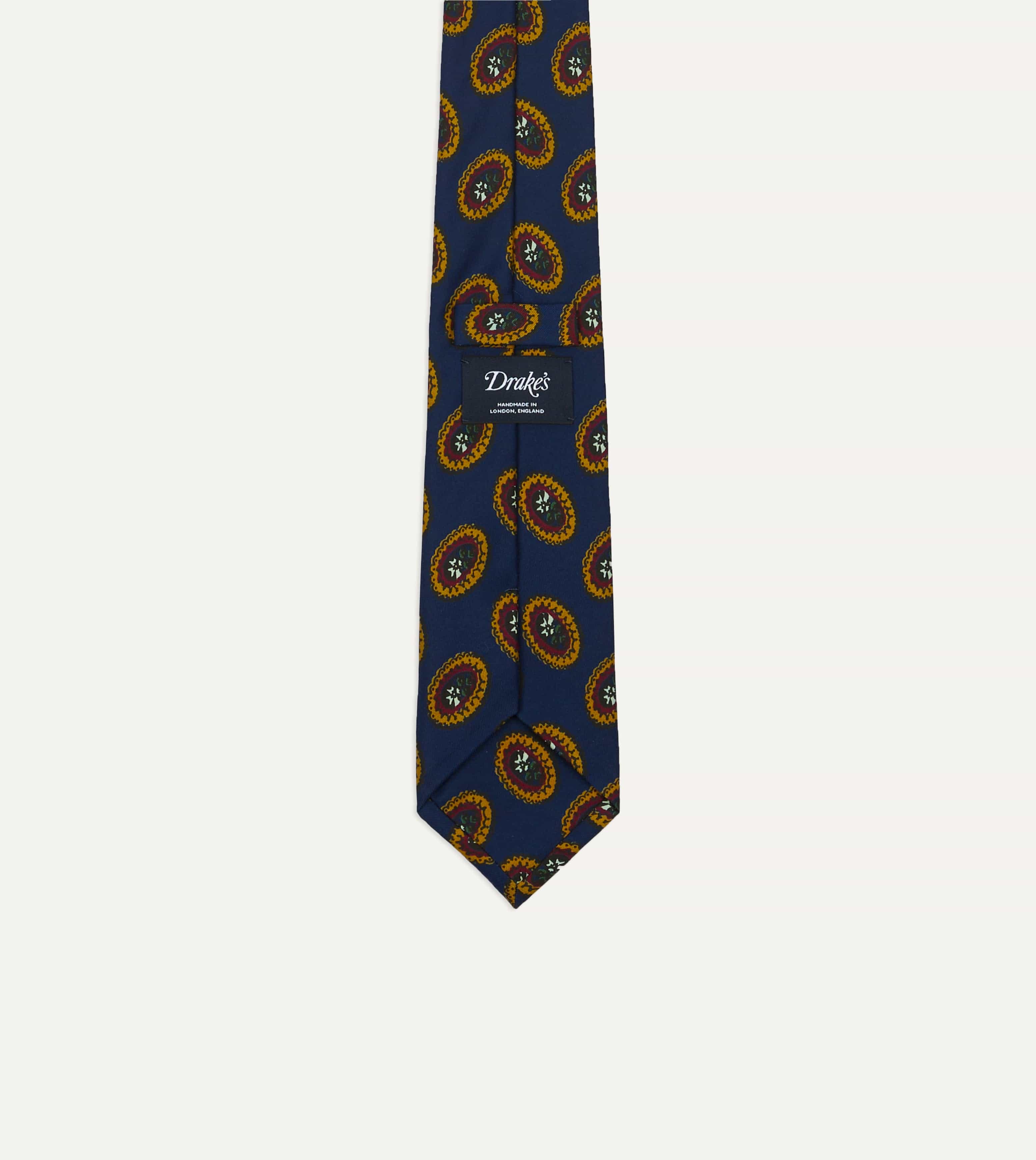 Blue Oval Medallion Print Silk Self Tipped Tie - Image 3