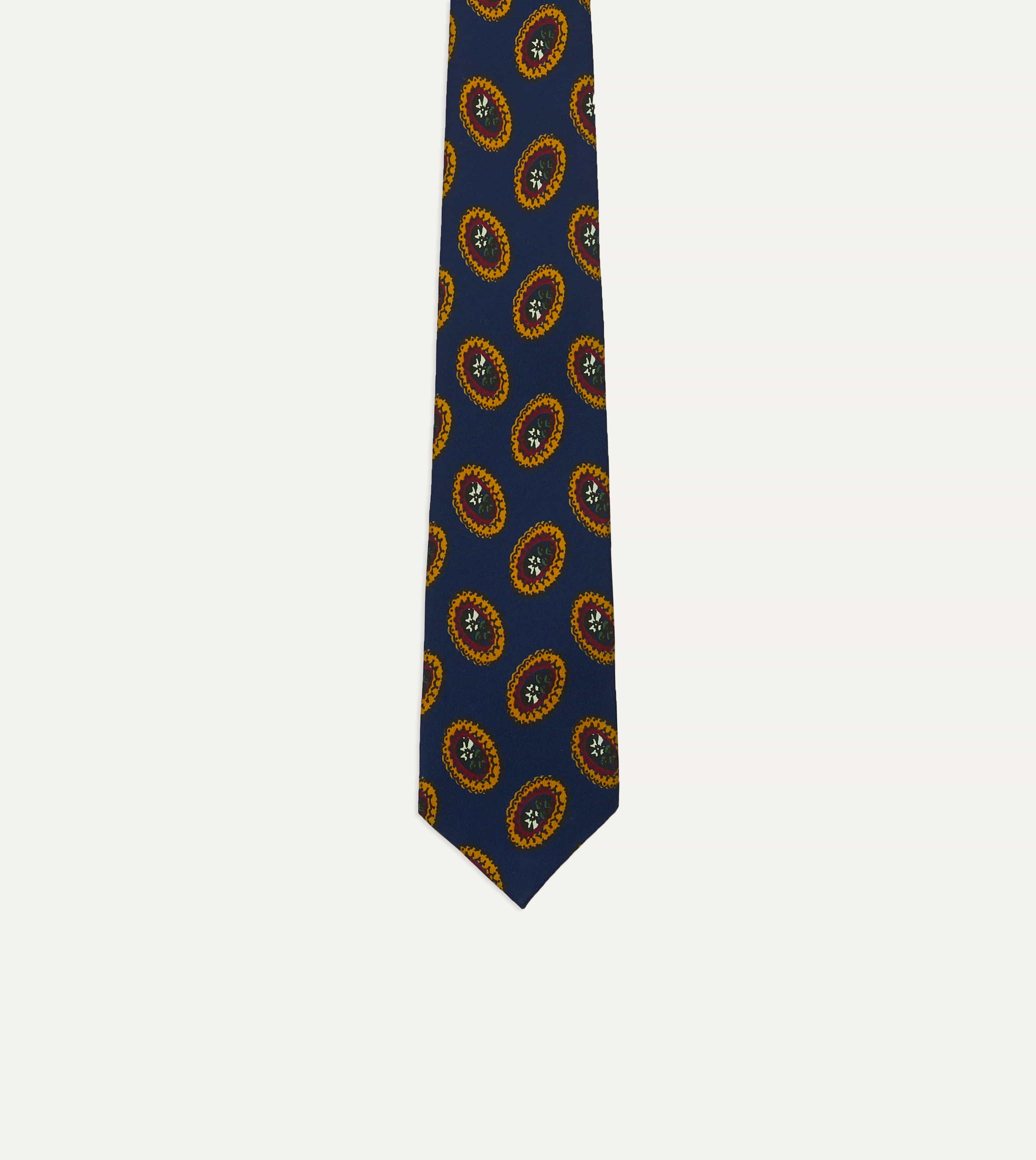 Blue Oval Medallion Print Silk Self Tipped Tie - Image 4