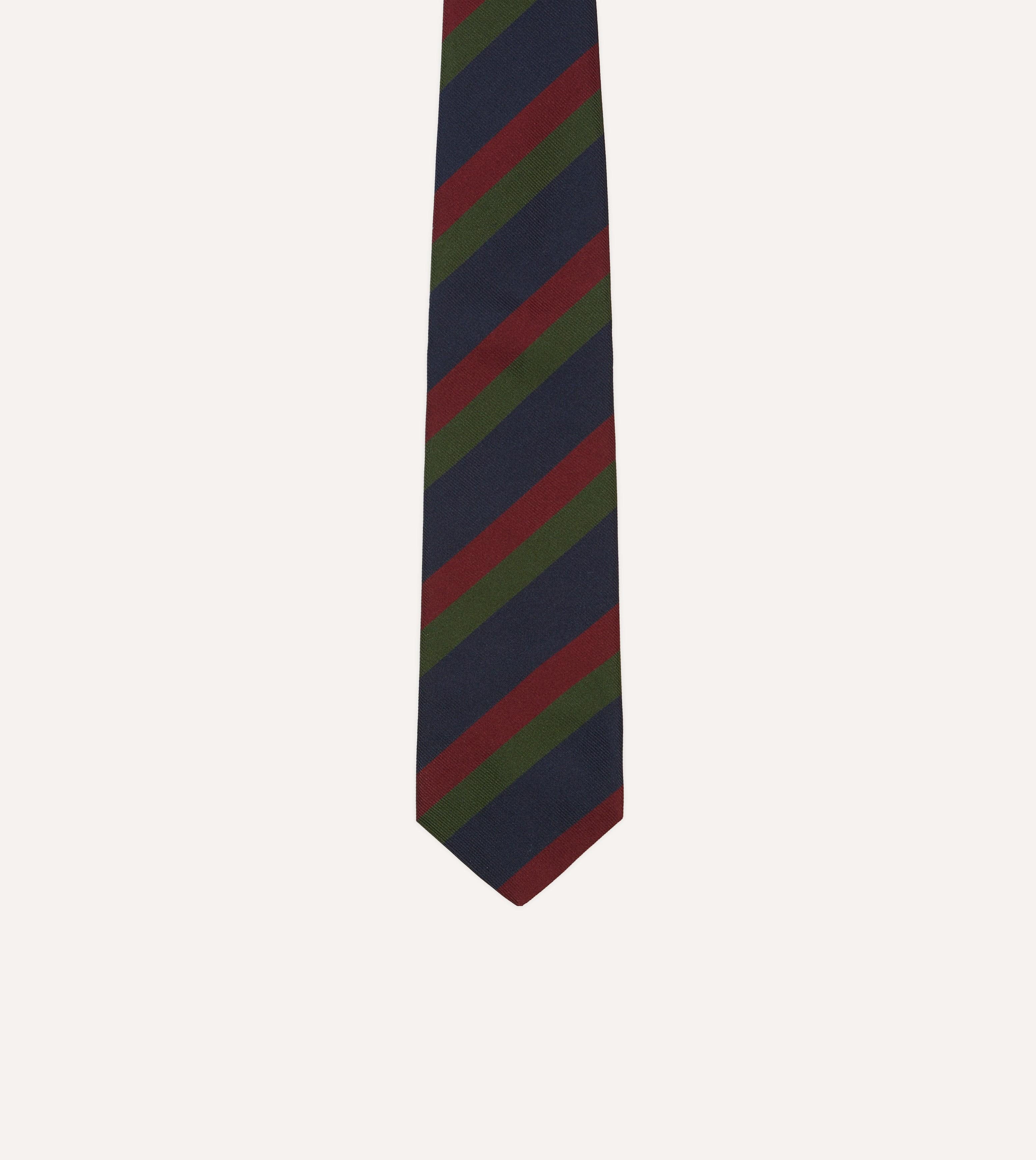Blue, Red and Green Broad Stripe Repp Silk Tipped Tie - Image 3