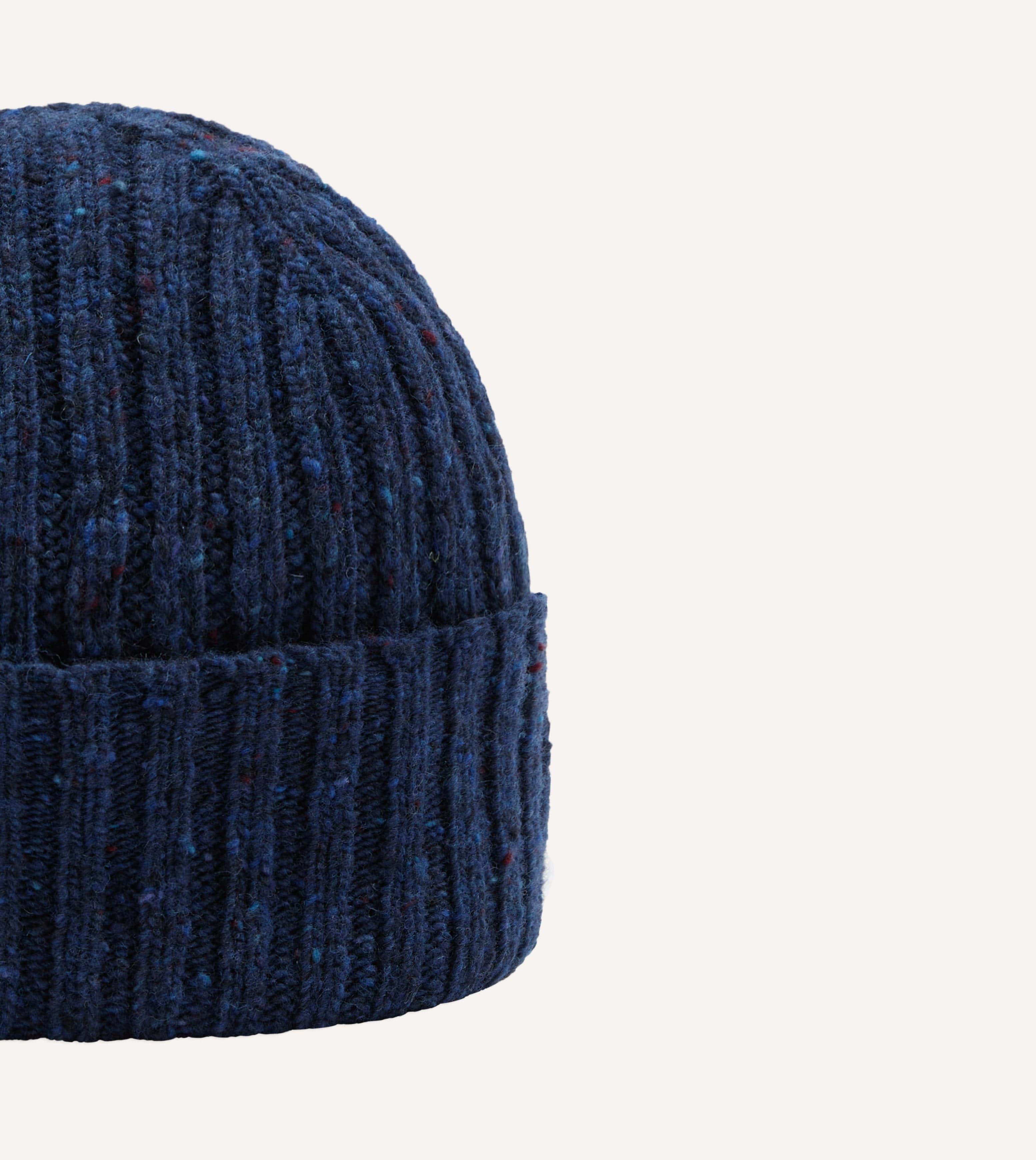 Blue Ribbed Merino Donegal Knit Cap - Image 4