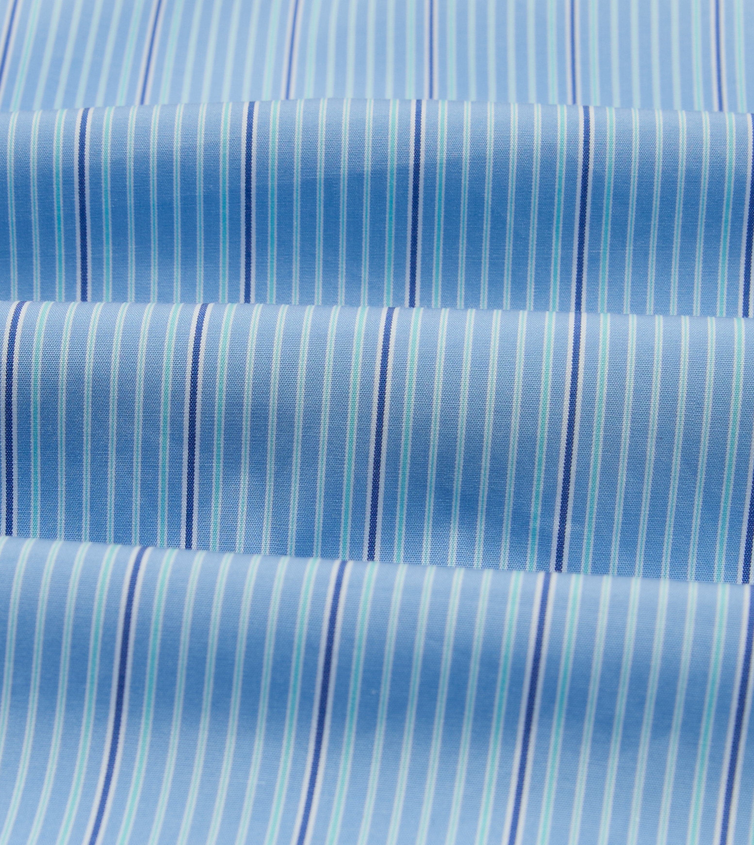 Blue Stripe Cotton Poplin Long Point Collar Shirt - Image 2