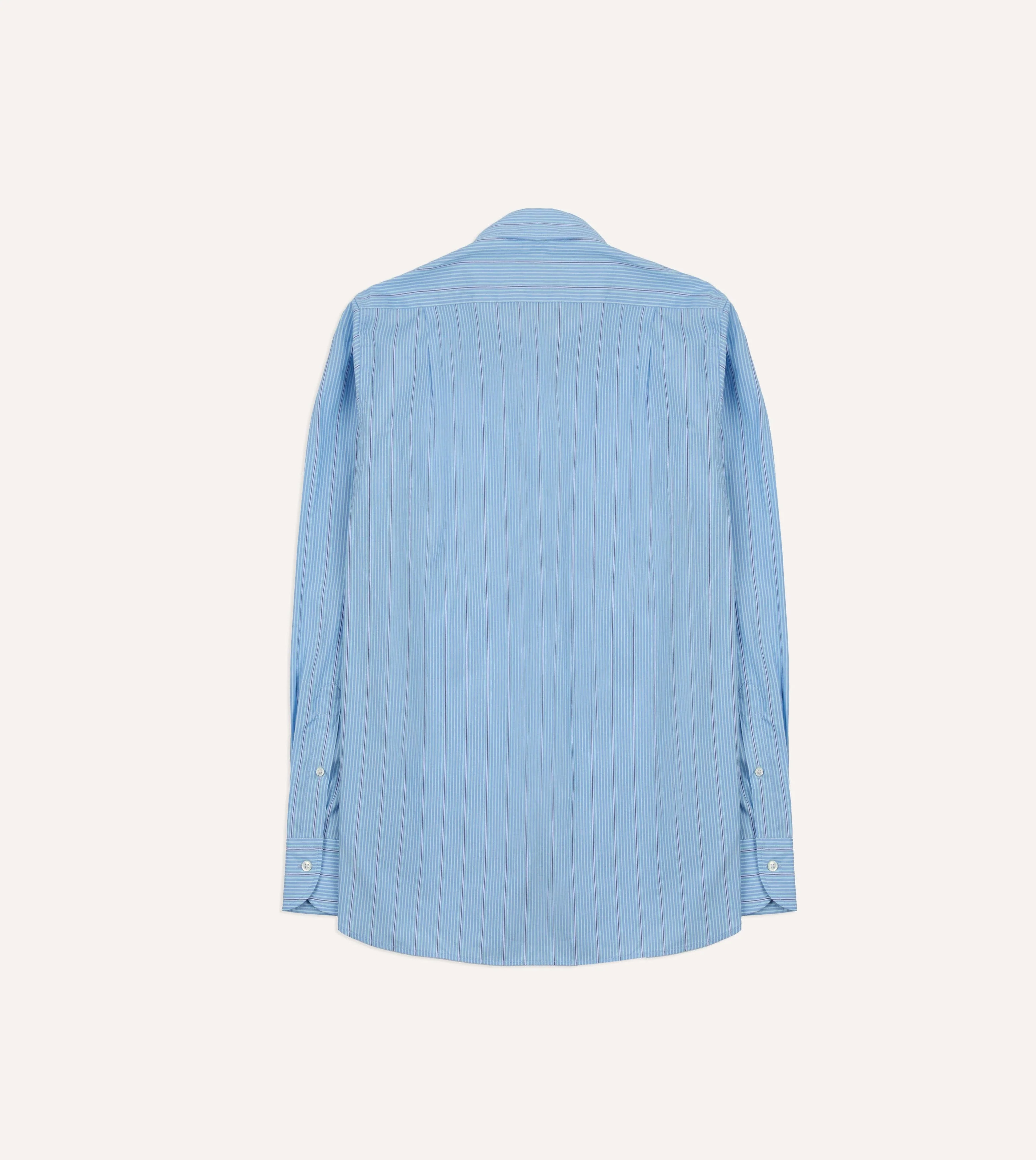 Blue Stripe Cotton Poplin Long Point Collar Shirt - Image 6