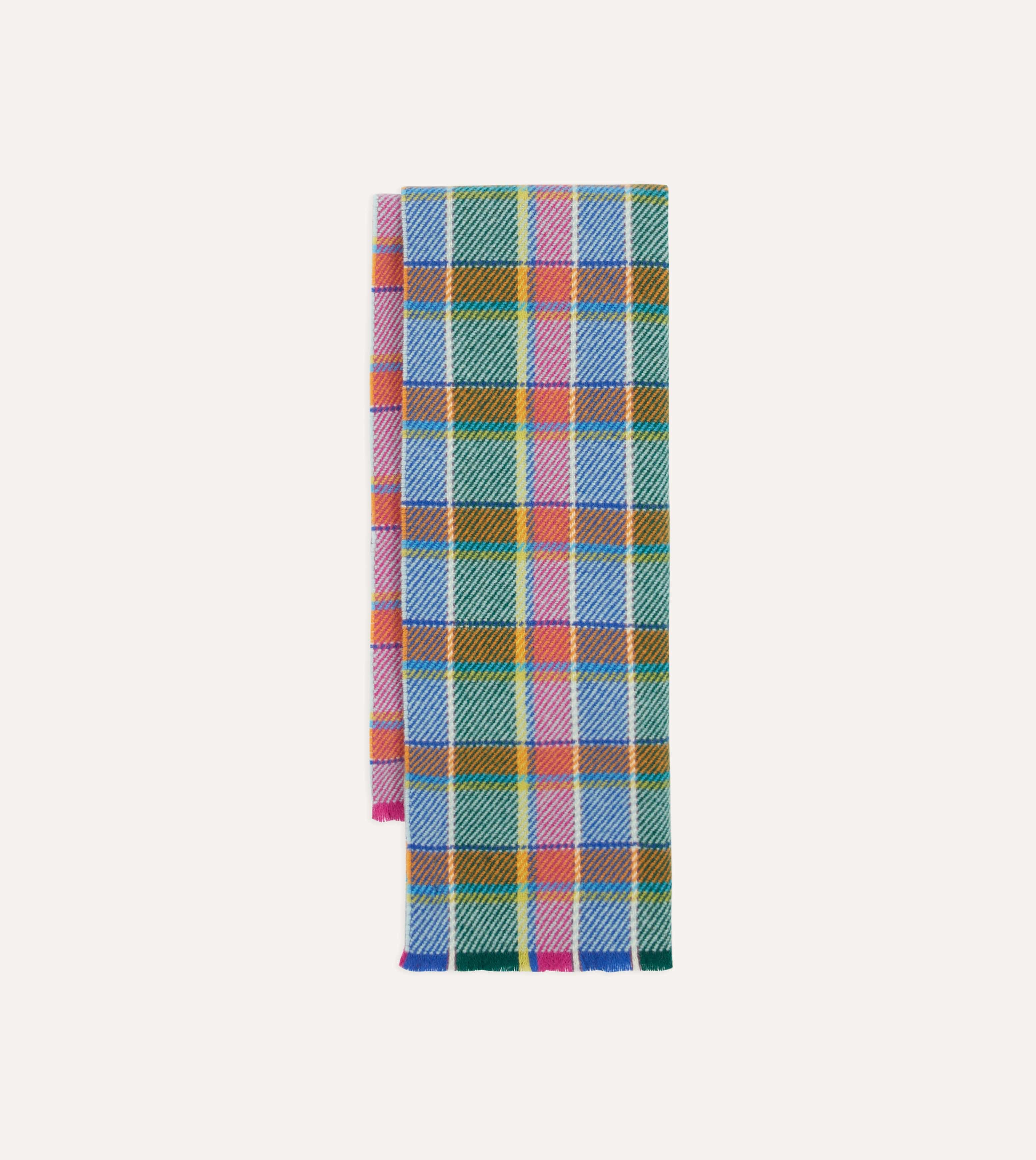 Blue Tartan Check Wool Scarf - Image 4