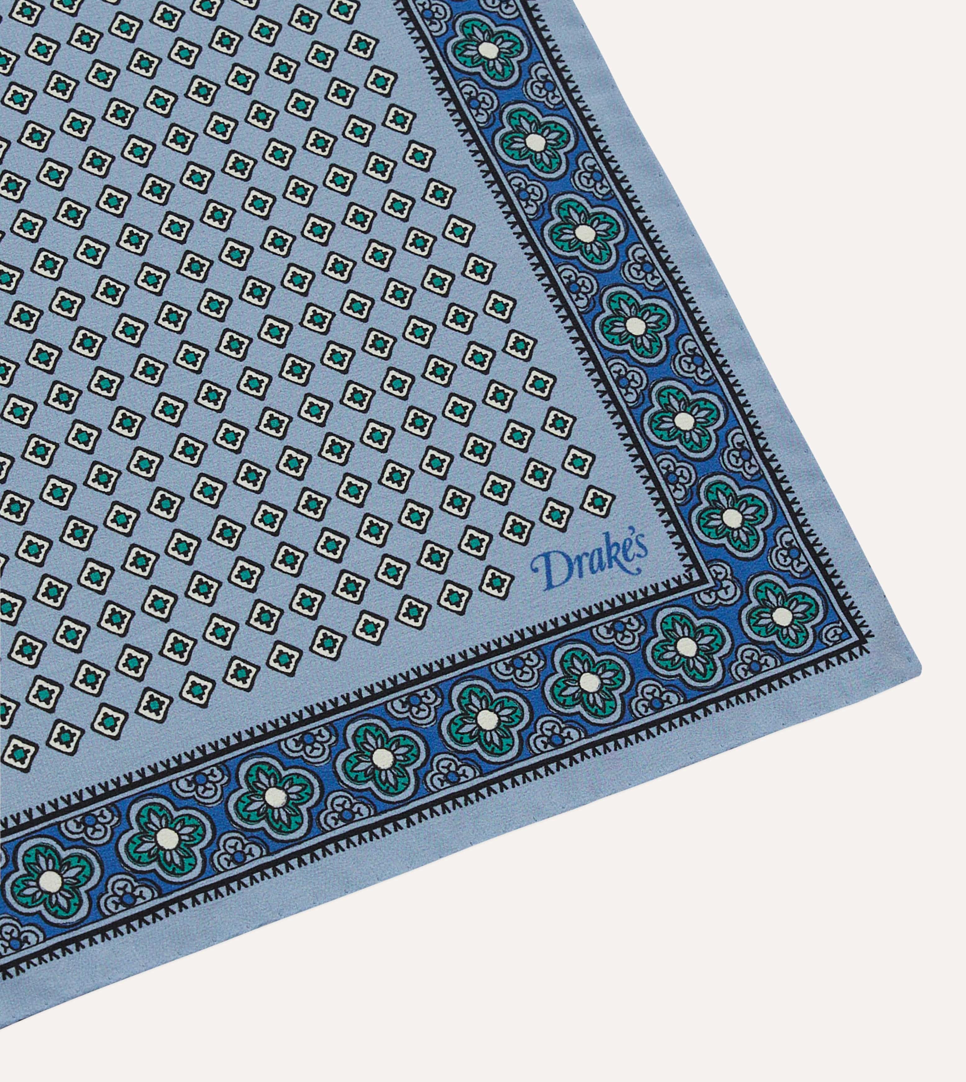 Blue Vintage Tile Print Silk Pocket Square - Image 3