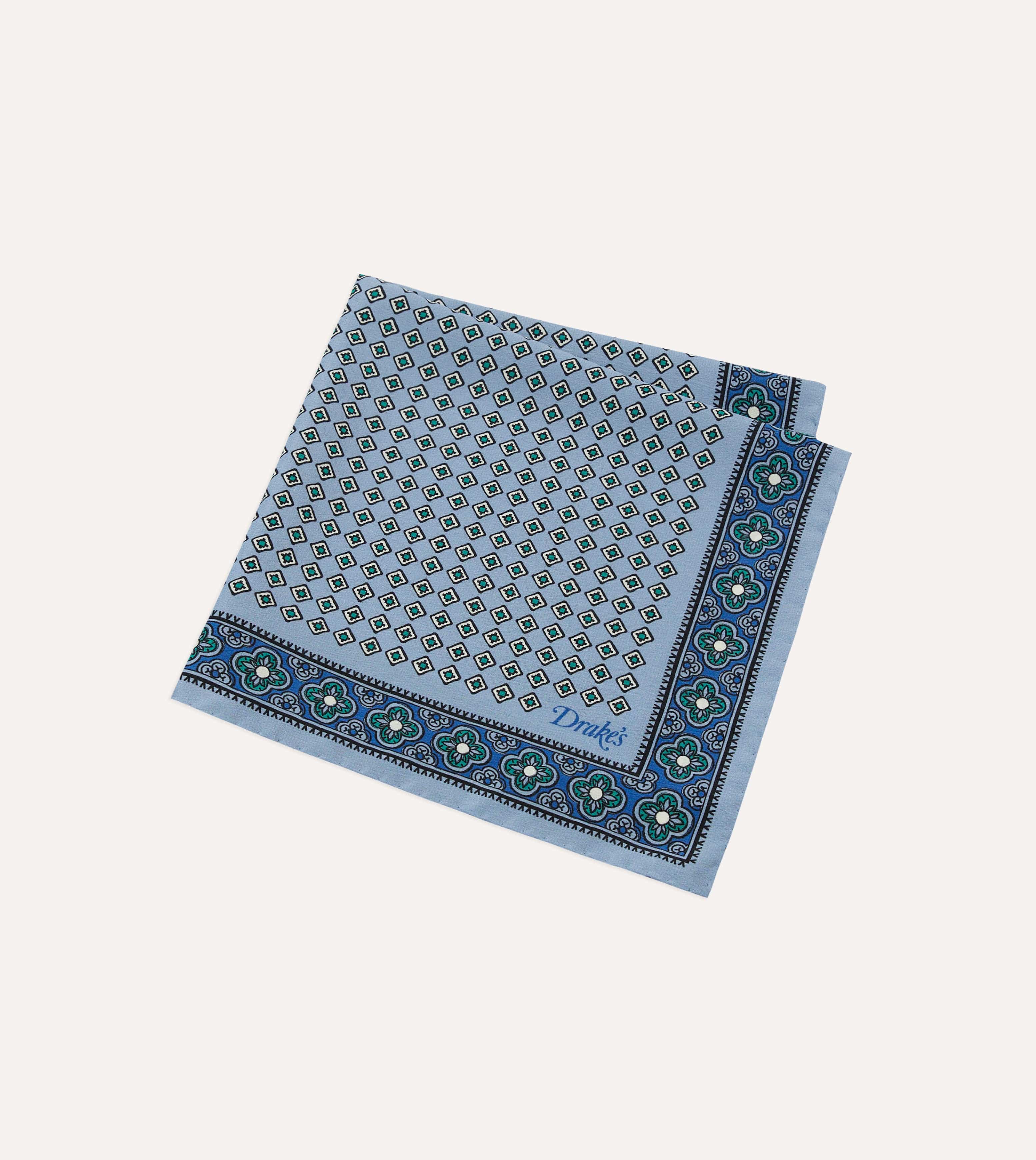 Blue Vintage Tile Print Silk Pocket Square - Image 4