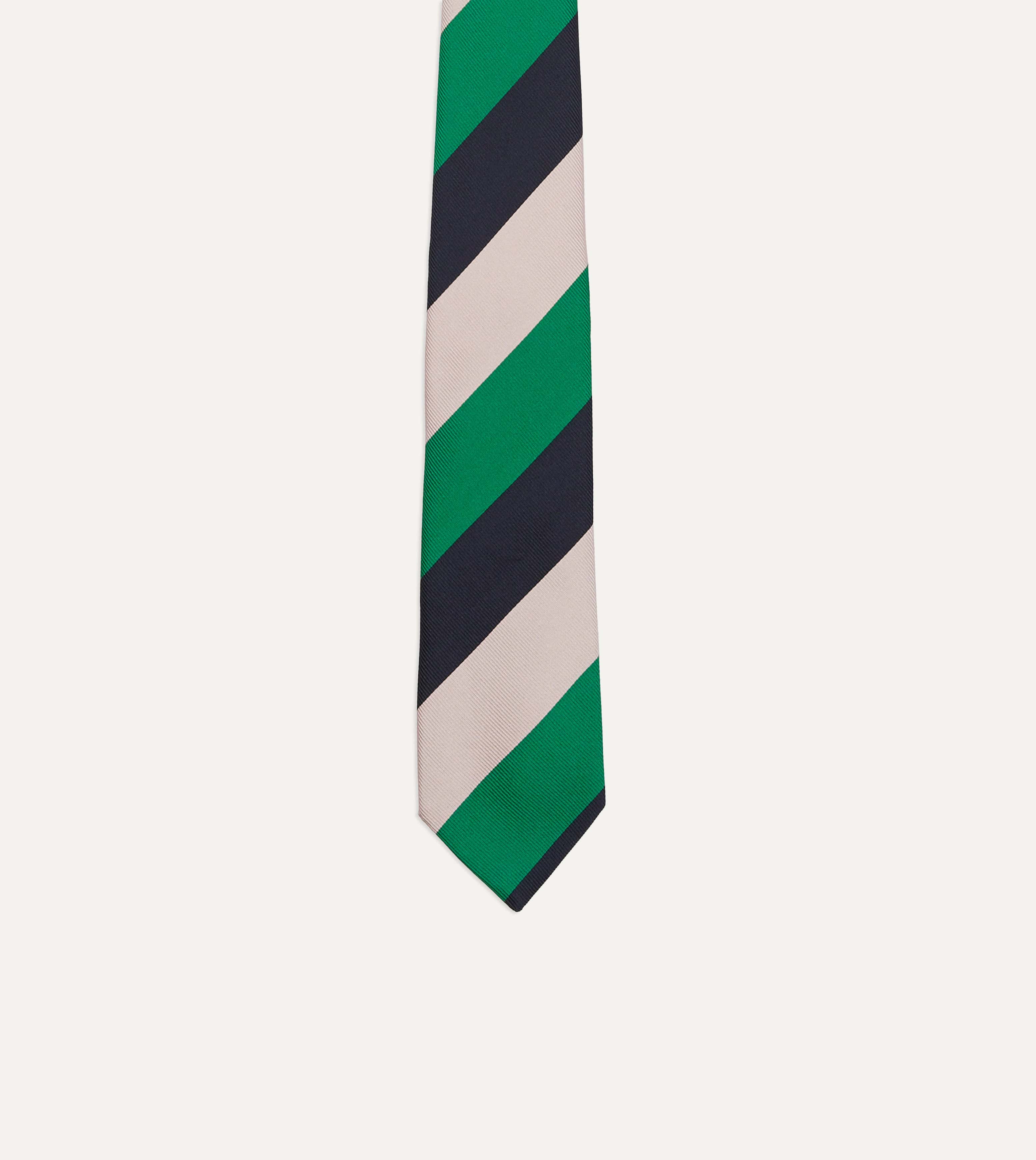 Bright Green, Navy and White Stripe Tipped Repp Silk Tie - Image 3