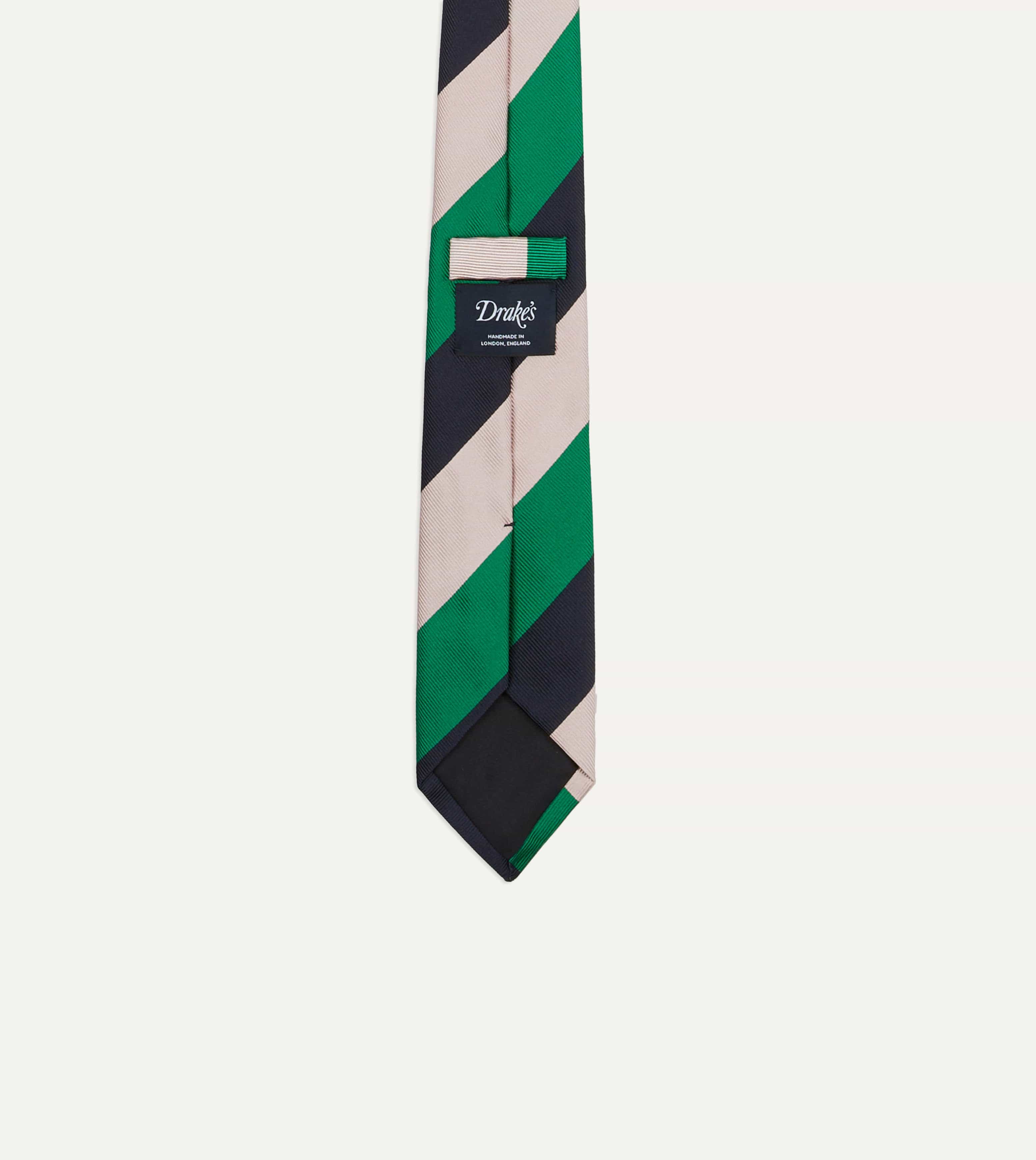 Bright Green, Navy and White Stripe Tipped Repp Silk Tie - Image 4