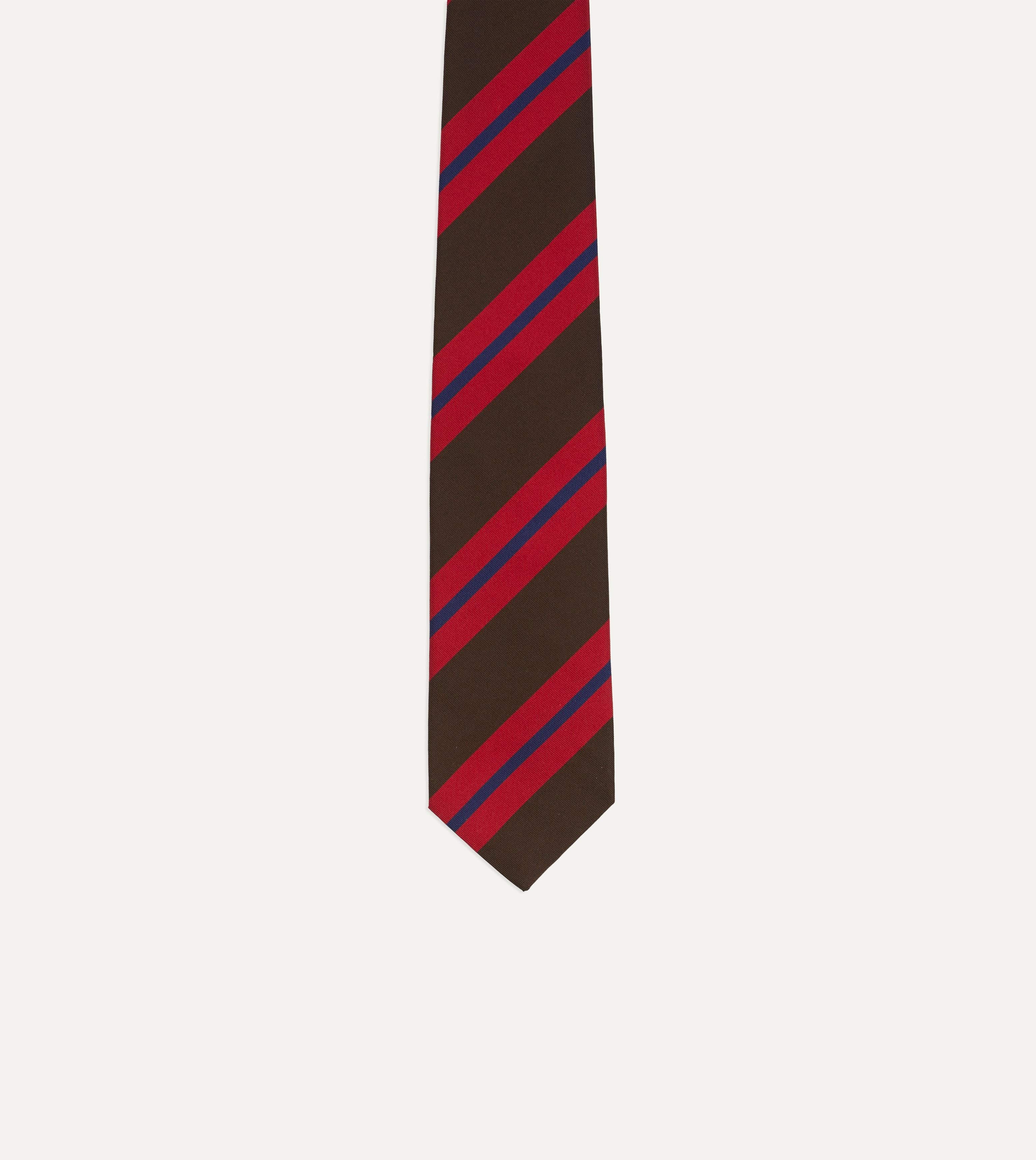 Brown and Red Stripe Mogador Silk Tipped Tie - Image 3