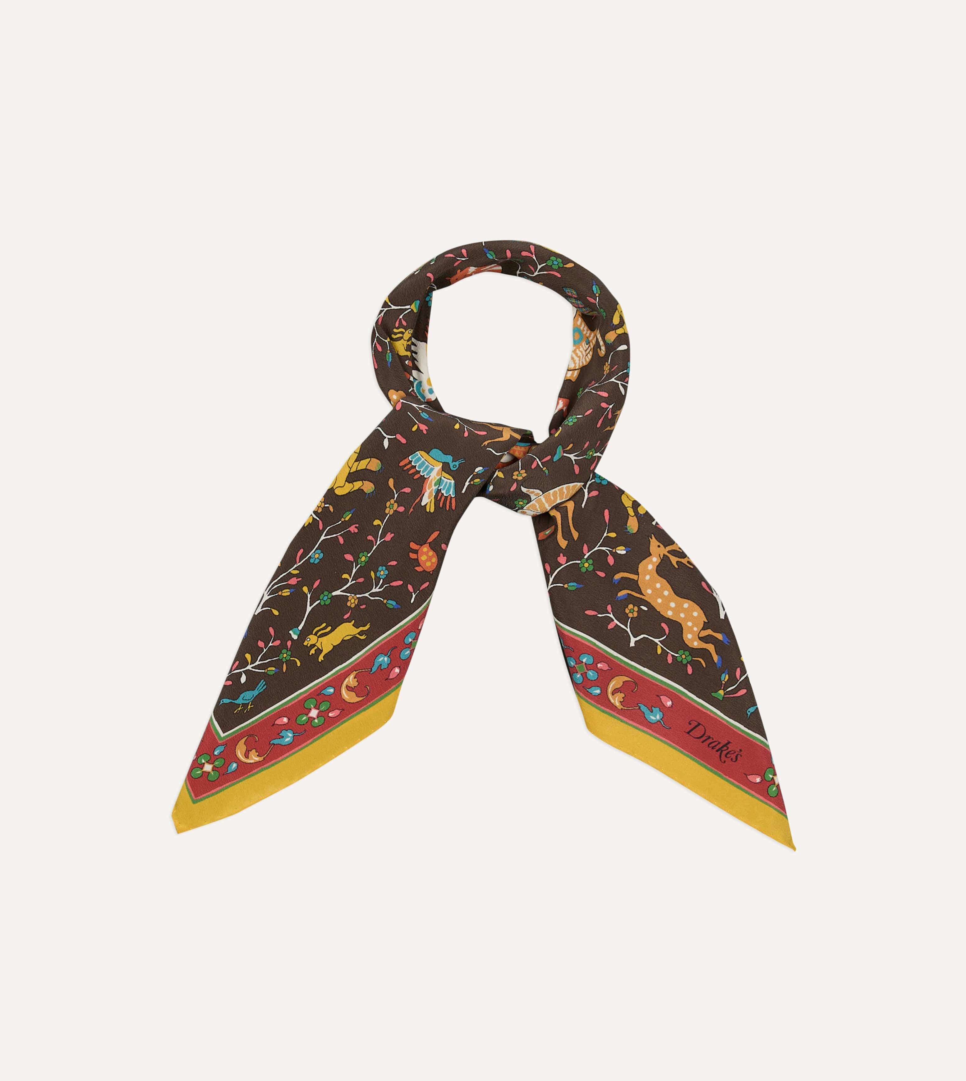 Brown Animals and Flowers Print Silk Bandana - Image 5