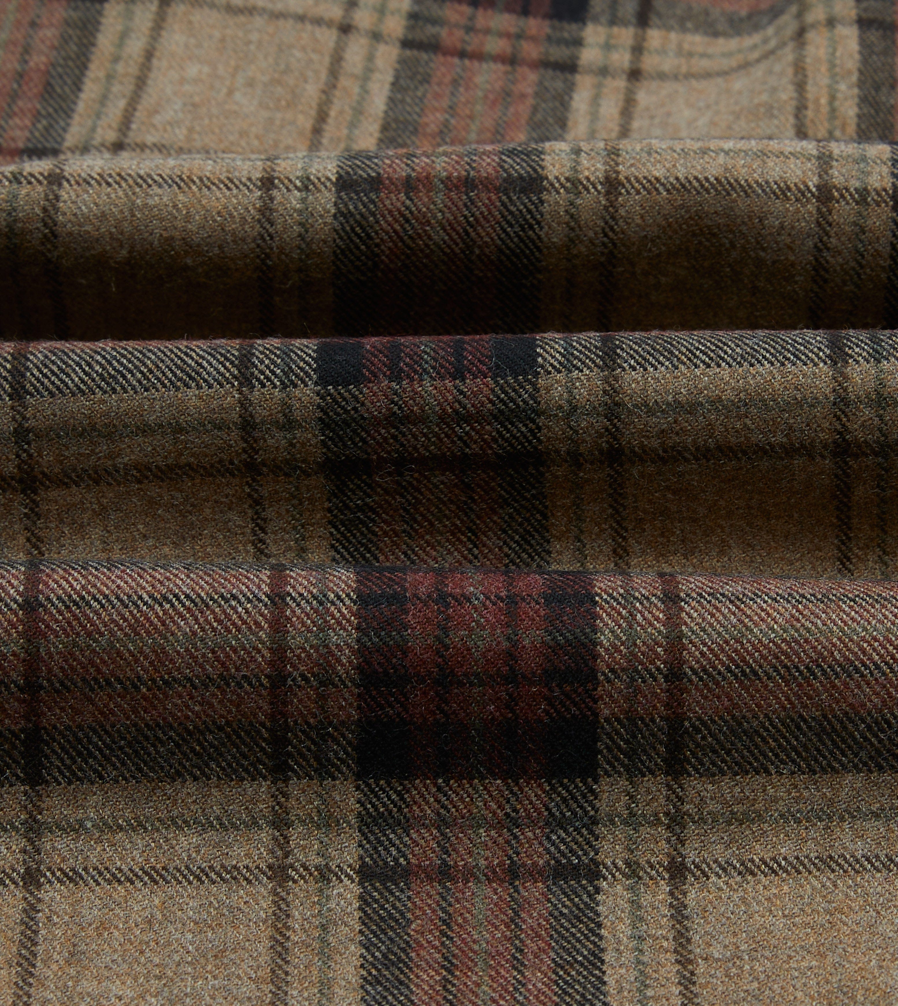Brown Check Wool Two-Pocket Camp Collar Work Shirt - Image 2