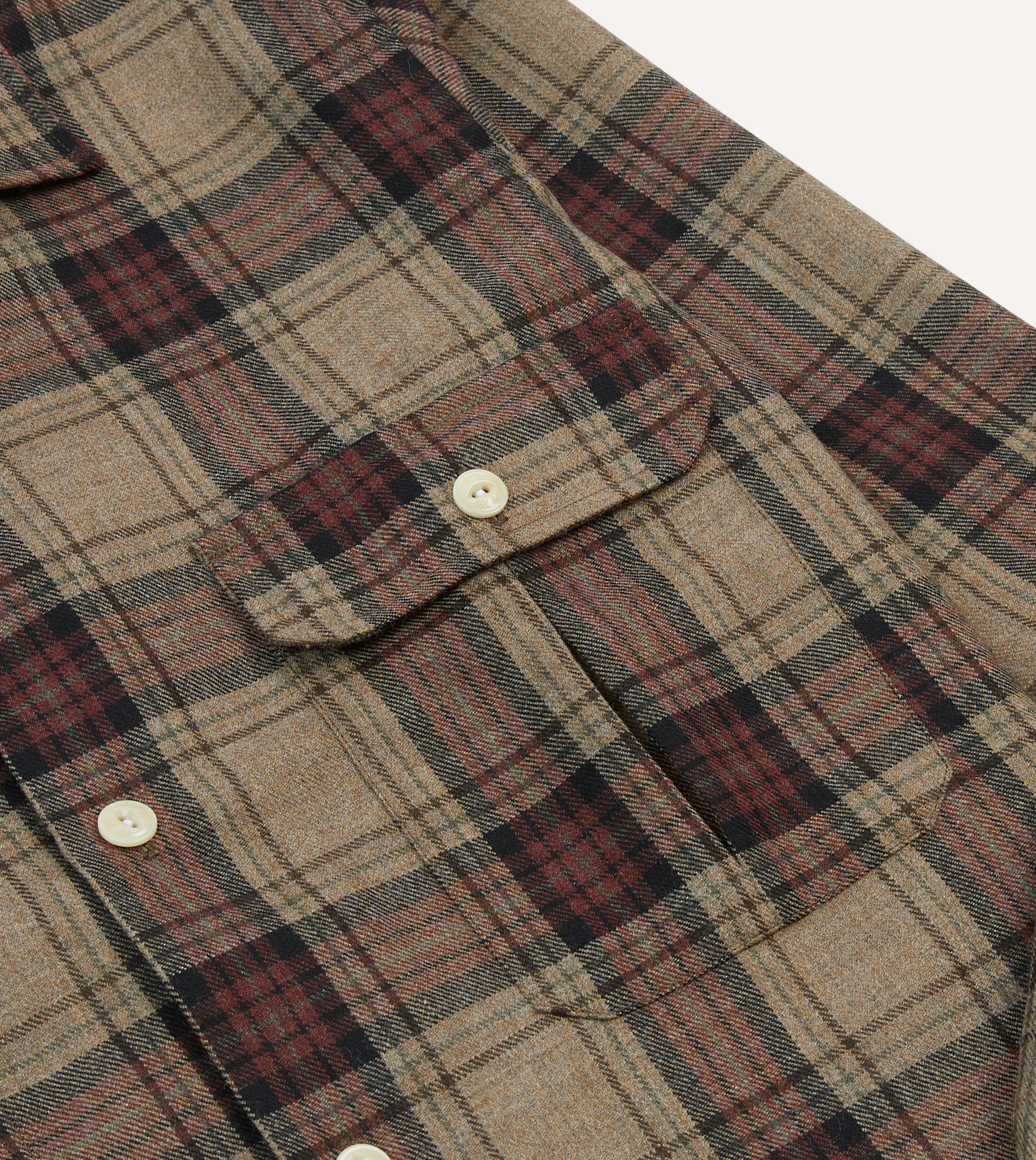Brown Check Wool Two-Pocket Camp Collar Work Shirt - Image 4