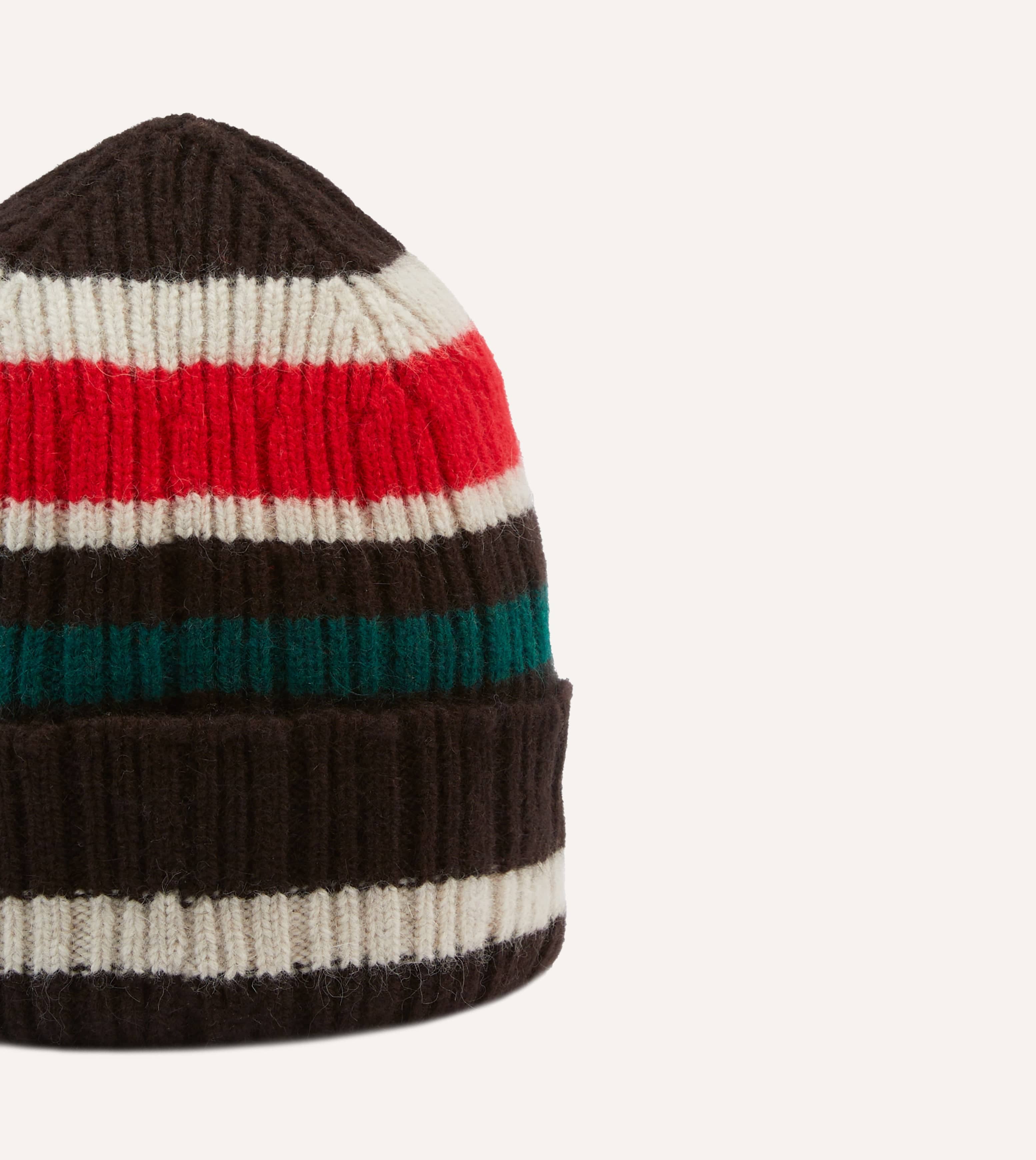 Brown, Ecru and Red Multi Stripe Geelongora Ribbed Knit Cap - Image 3