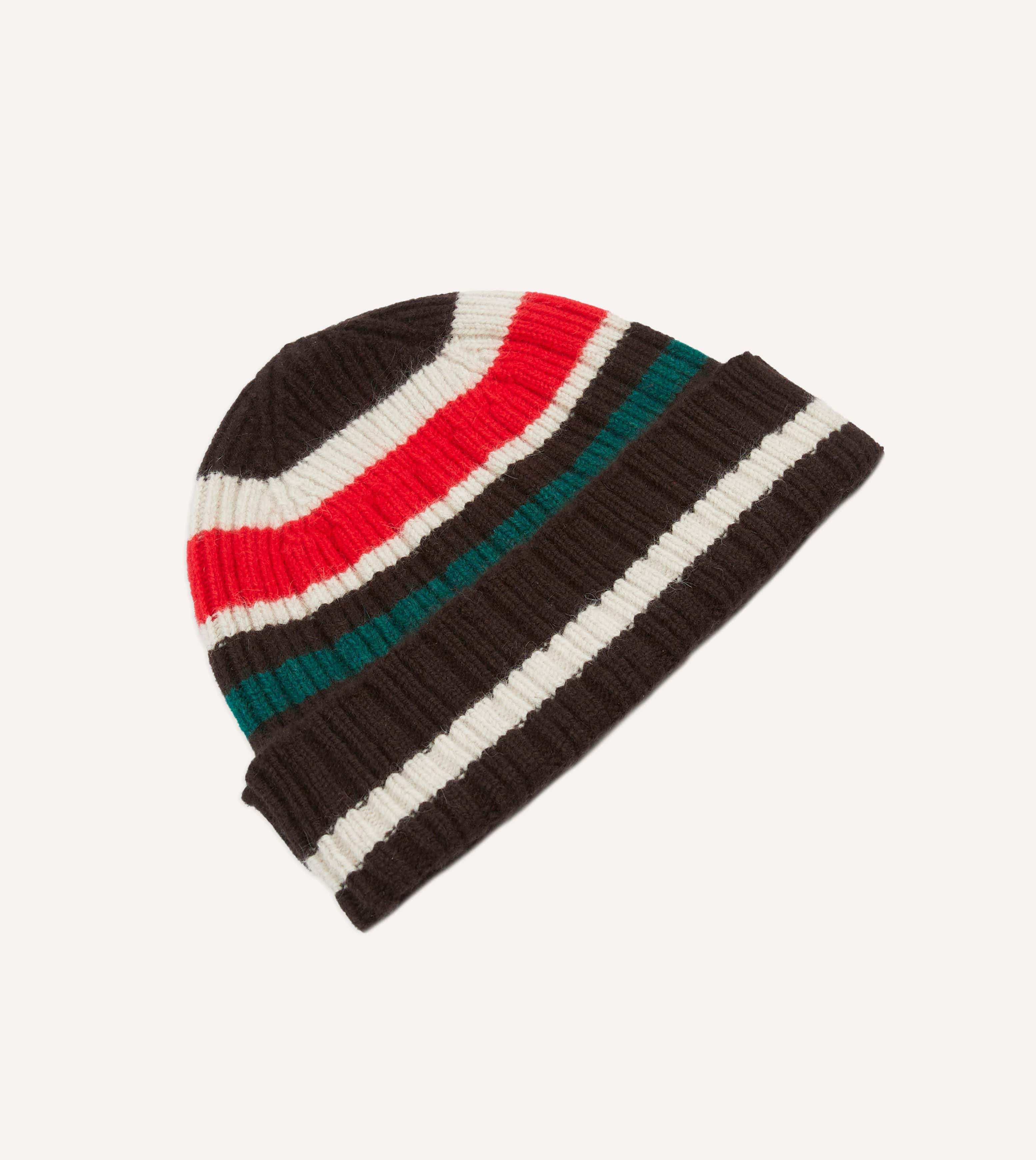 Brown, Ecru and Red Multi Stripe Geelongora Ribbed Knit Cap - Image 4