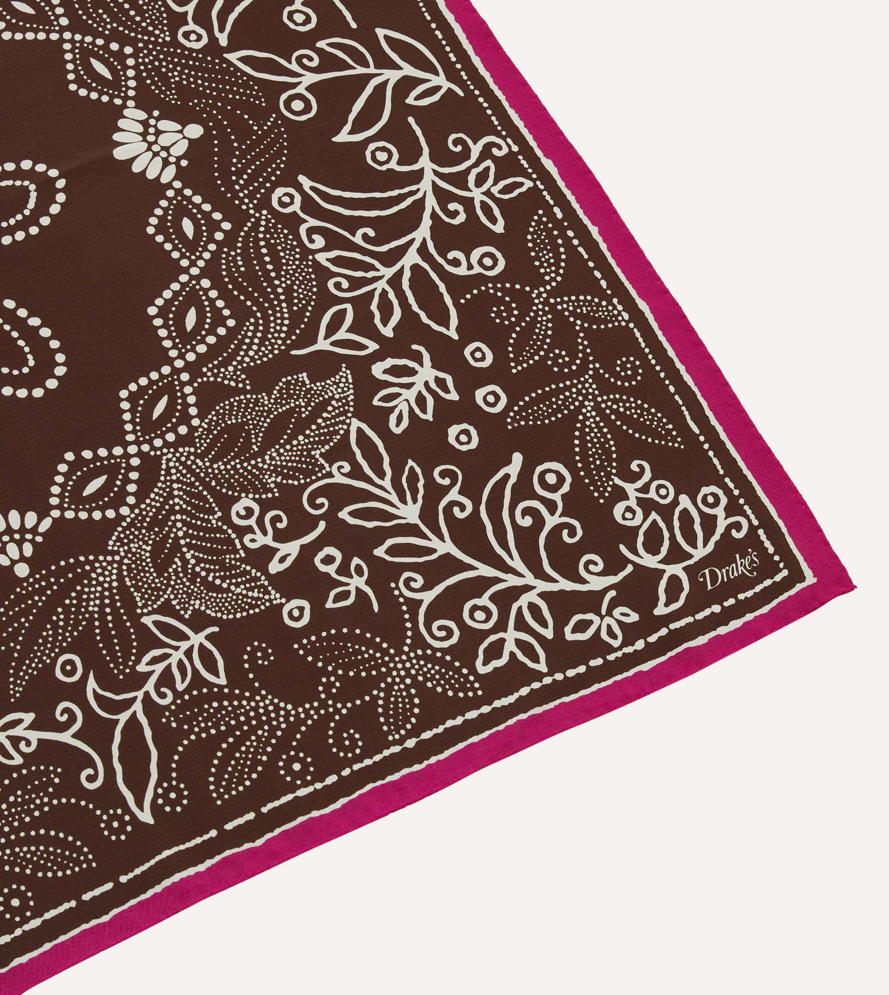 Brown Floral Paisley Print Silk Bandana - Image 3