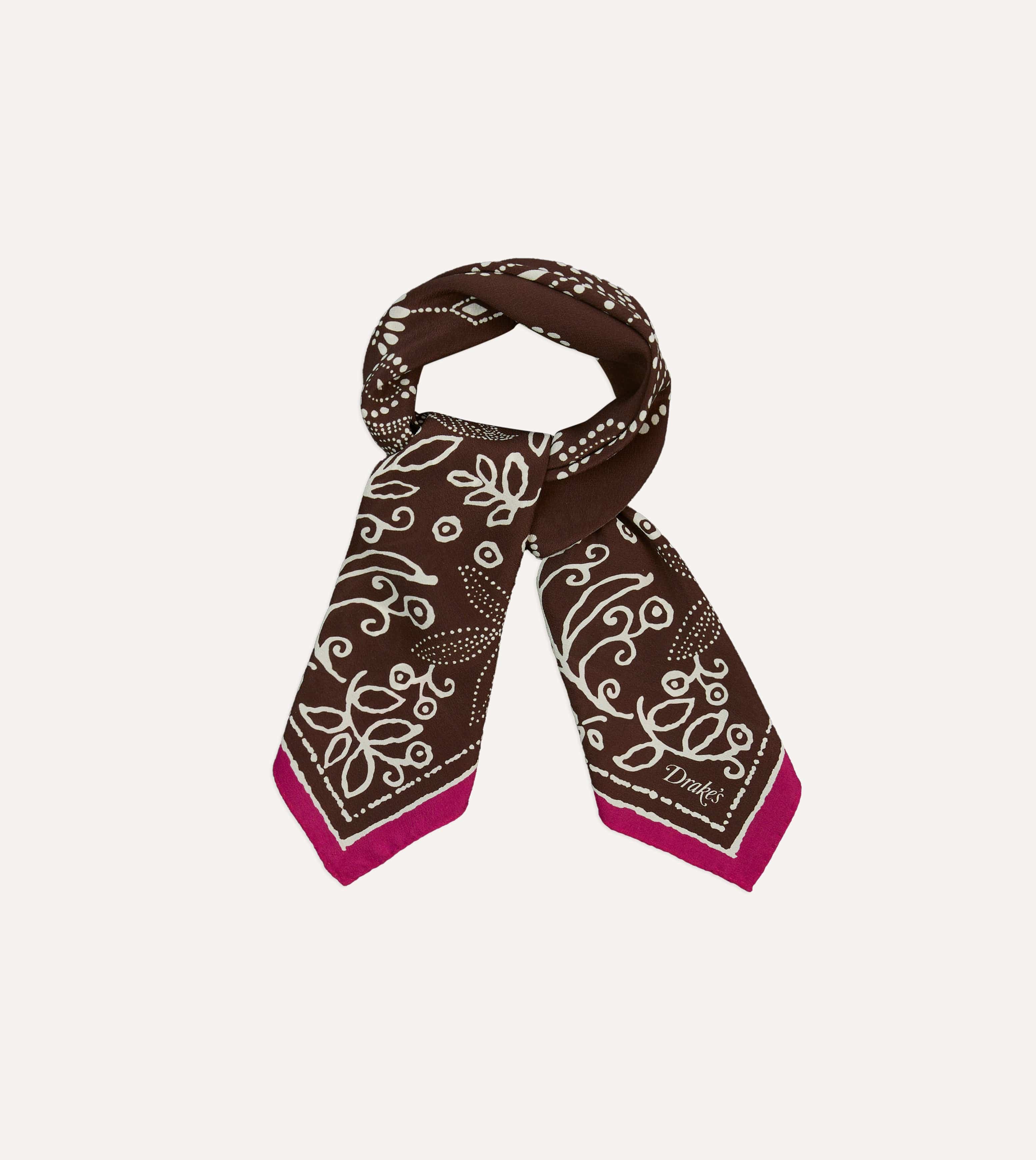 Brown Floral Paisley Print Silk Bandana - Image 4