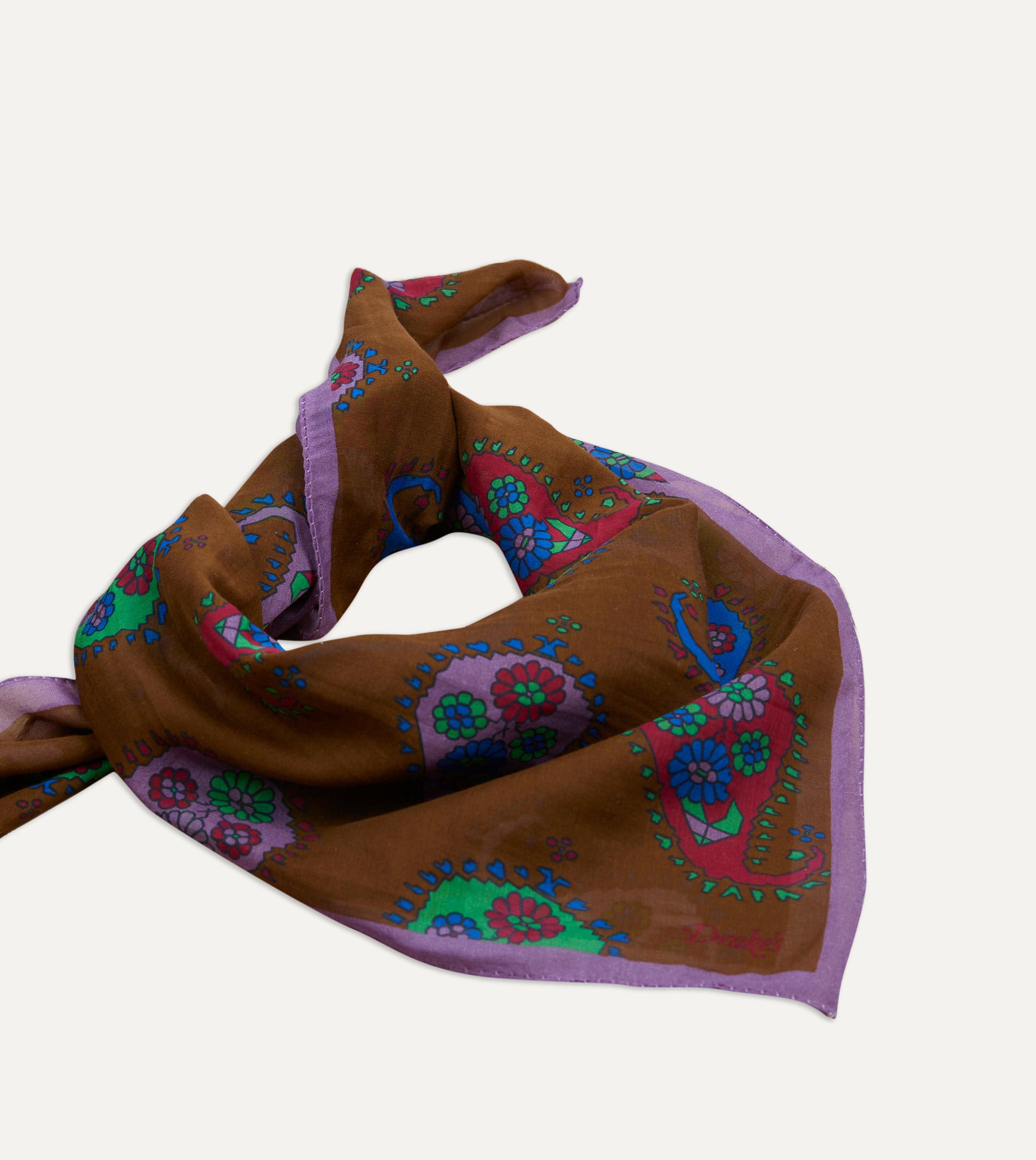 Brown Flower Paisley Print Silk-Cotton Bandana - Image 4