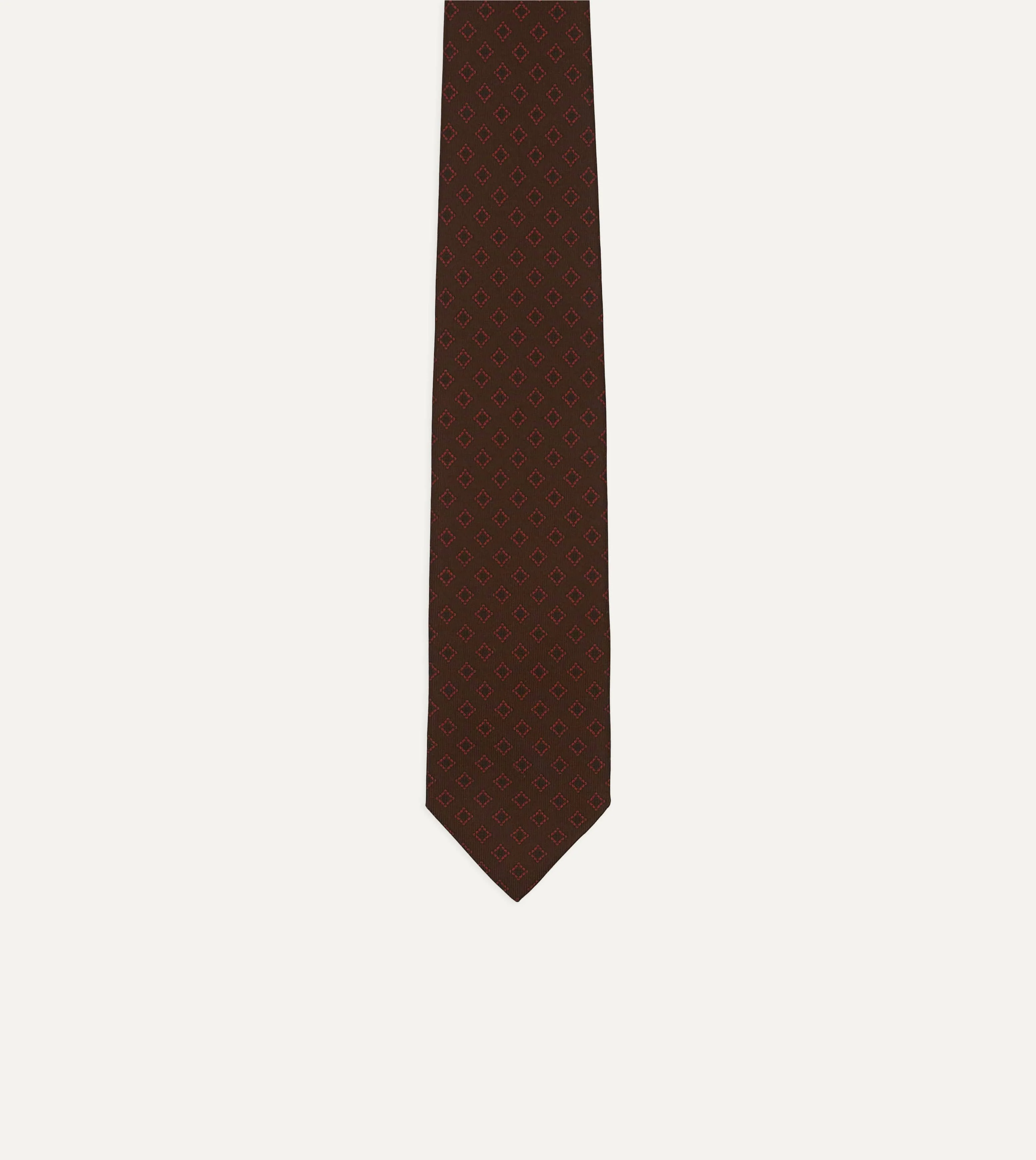 Brown Flower Tile Print Silk Self Tipped Tie - Image 3