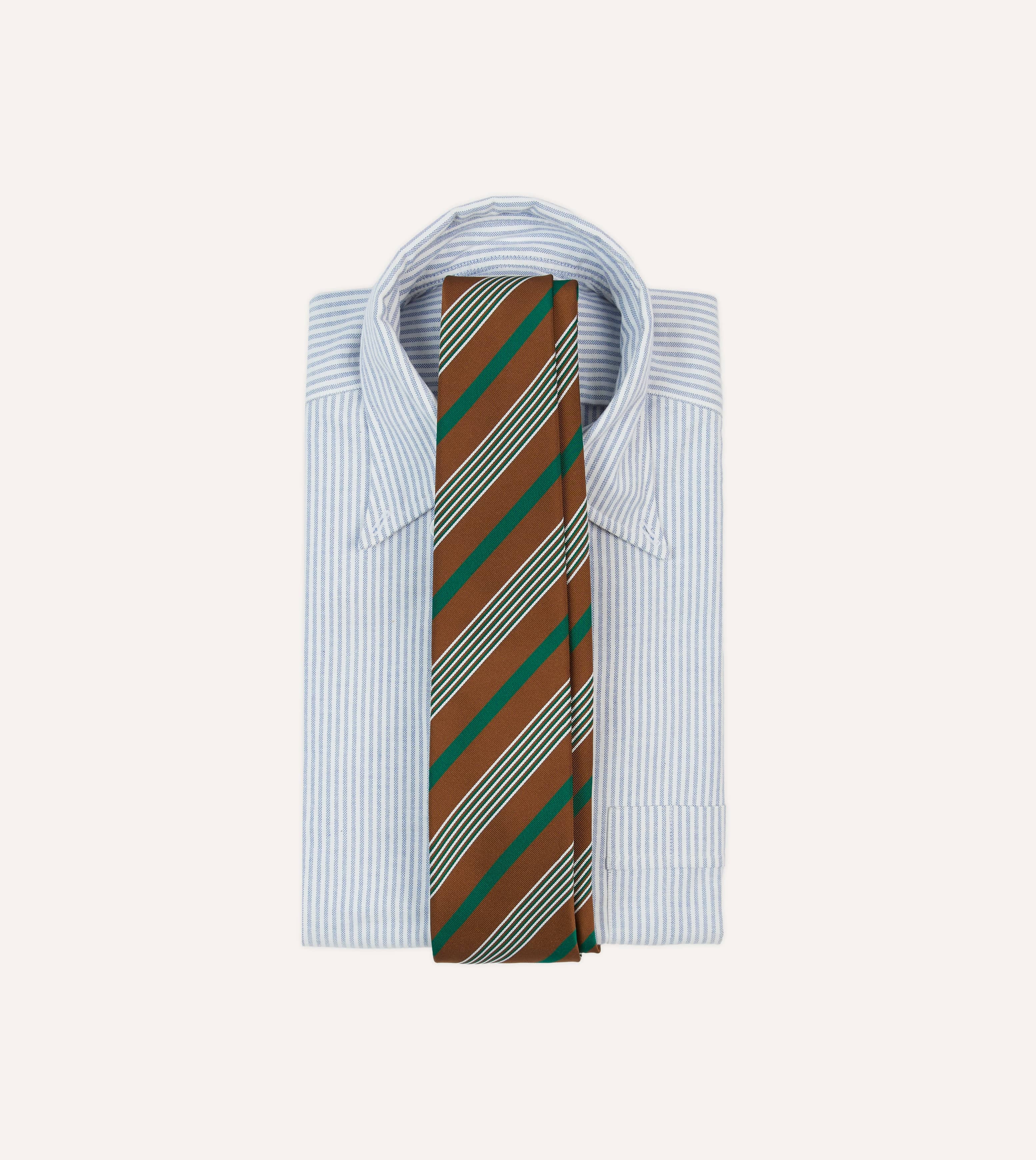 Brown, Green and White Multi Stripe Mogador Silk Tipped Tie - Image 2