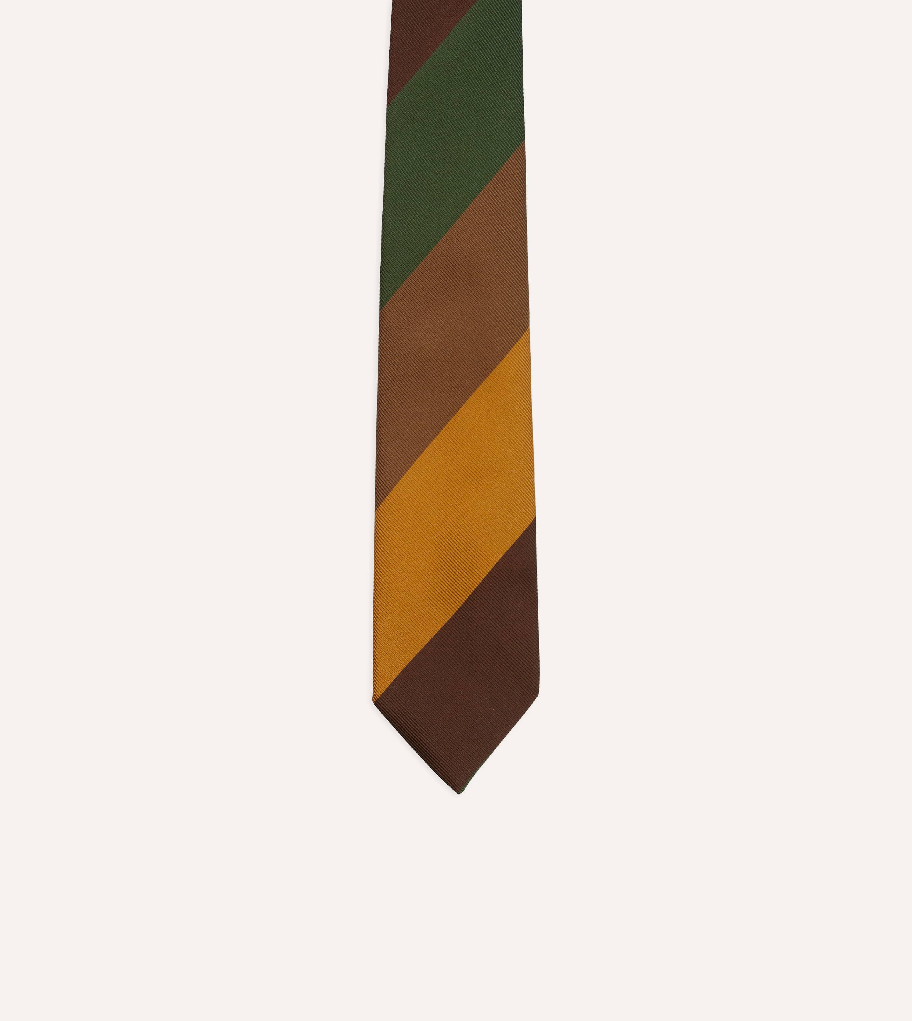 Brown, Green and Yellow Wide Stripe Repp Silk Cotton Tipped Tie - Image 3