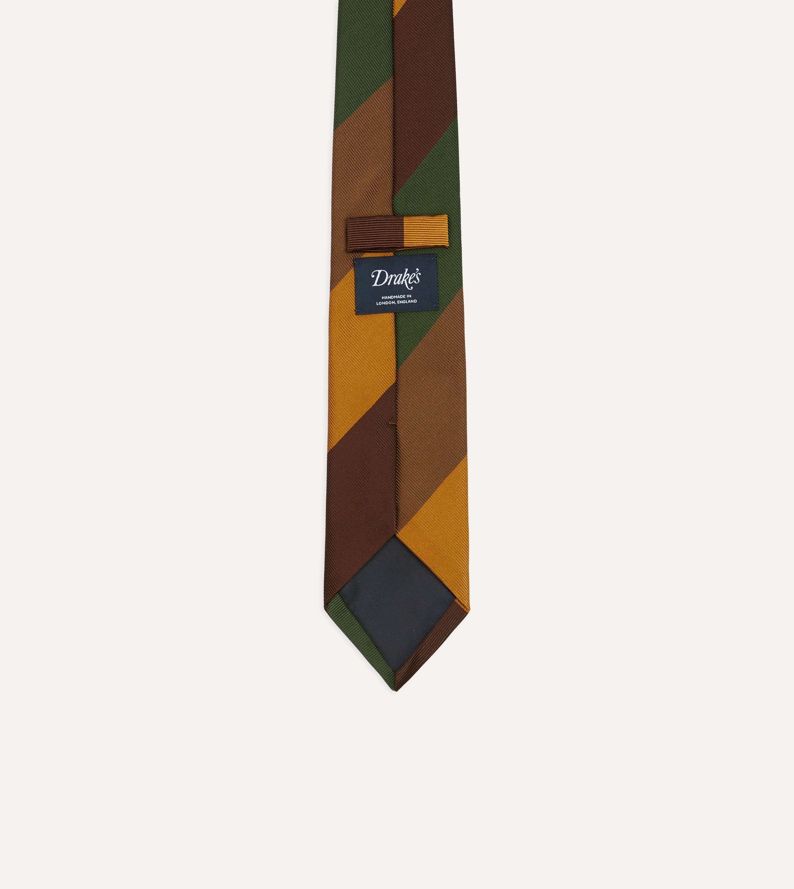 Brown, Green and Yellow Wide Stripe Repp Silk Cotton Tipped Tie - Image 4